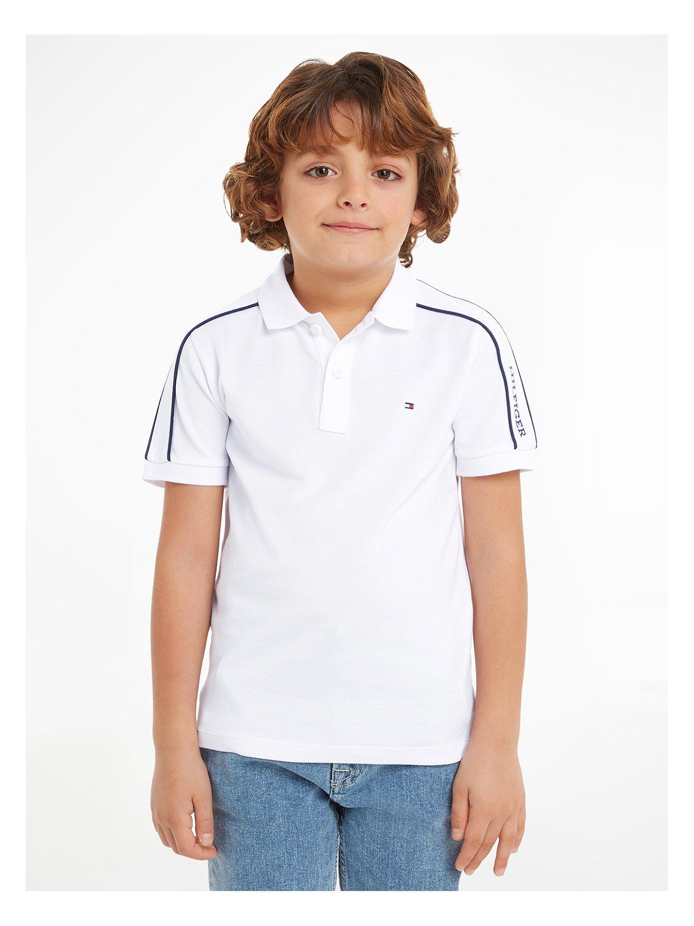 Tommy Hilfiger Boys Monotype Tape Regular Short Sleeve Polo - White ...