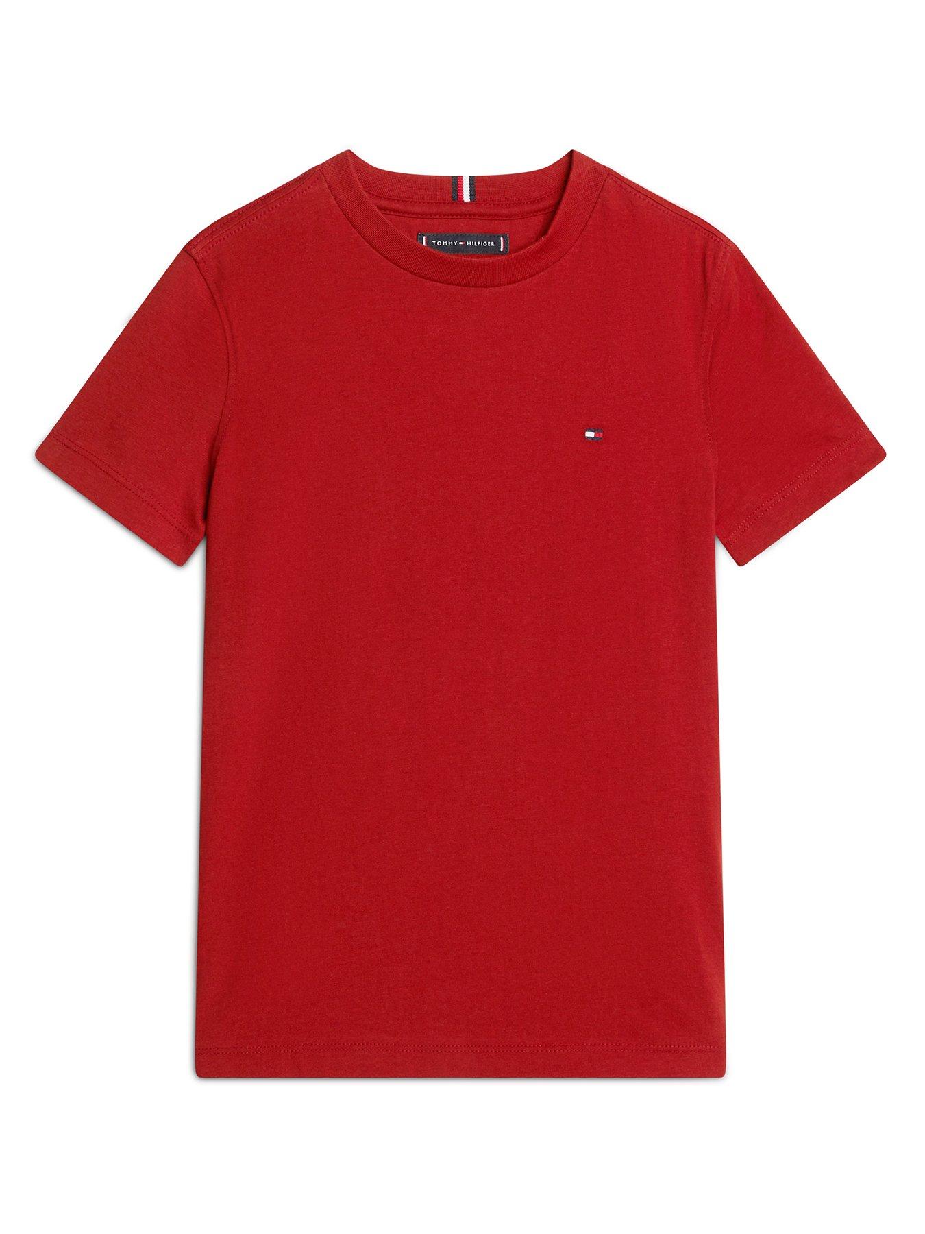 tommy hilfiger boys short sleeve essential flag short sleeve t-shirt - red