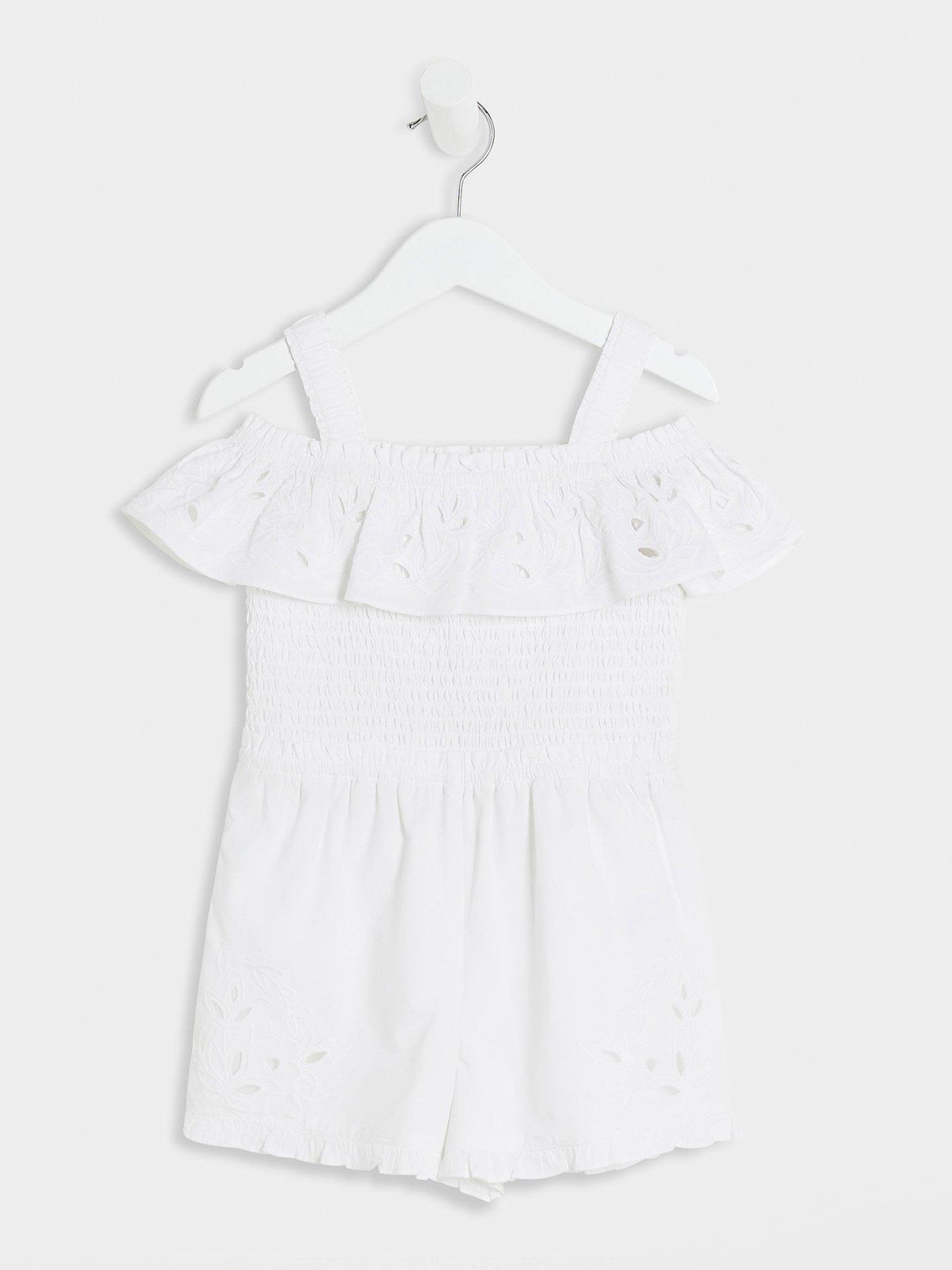 Mini Girls Bardot Playsuit White