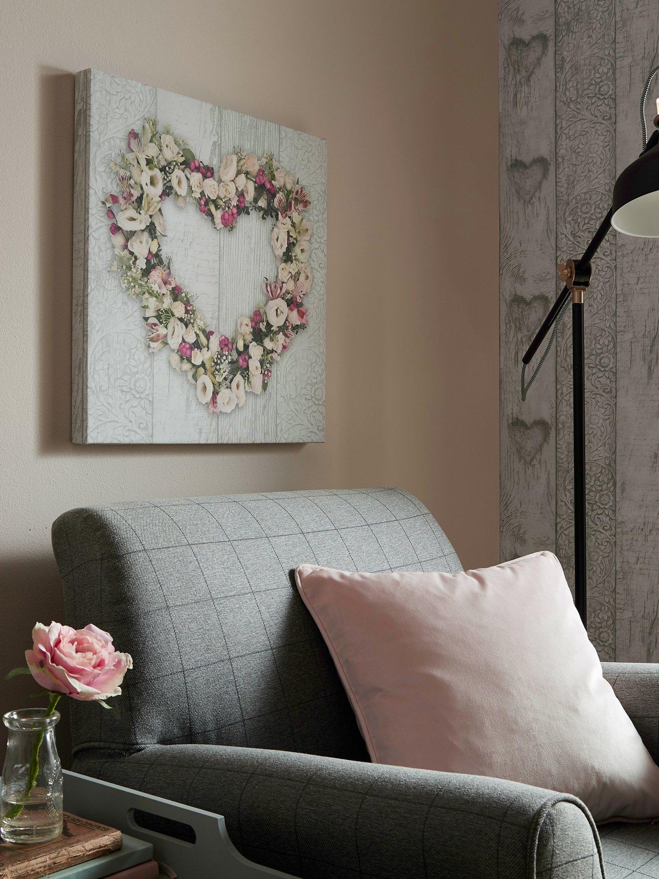 Product photograph of Art For The Home Floral Heart Canvas from very.co.uk