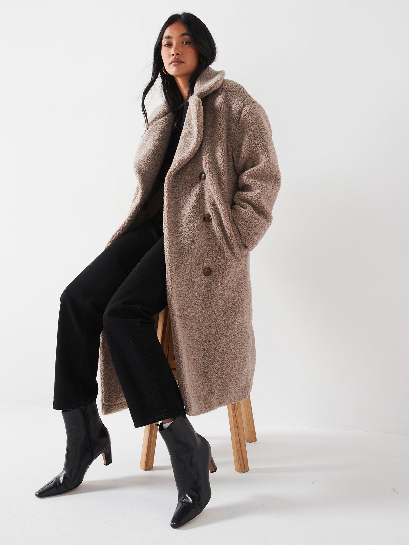 Black hooded borg longline teddy coat sale
