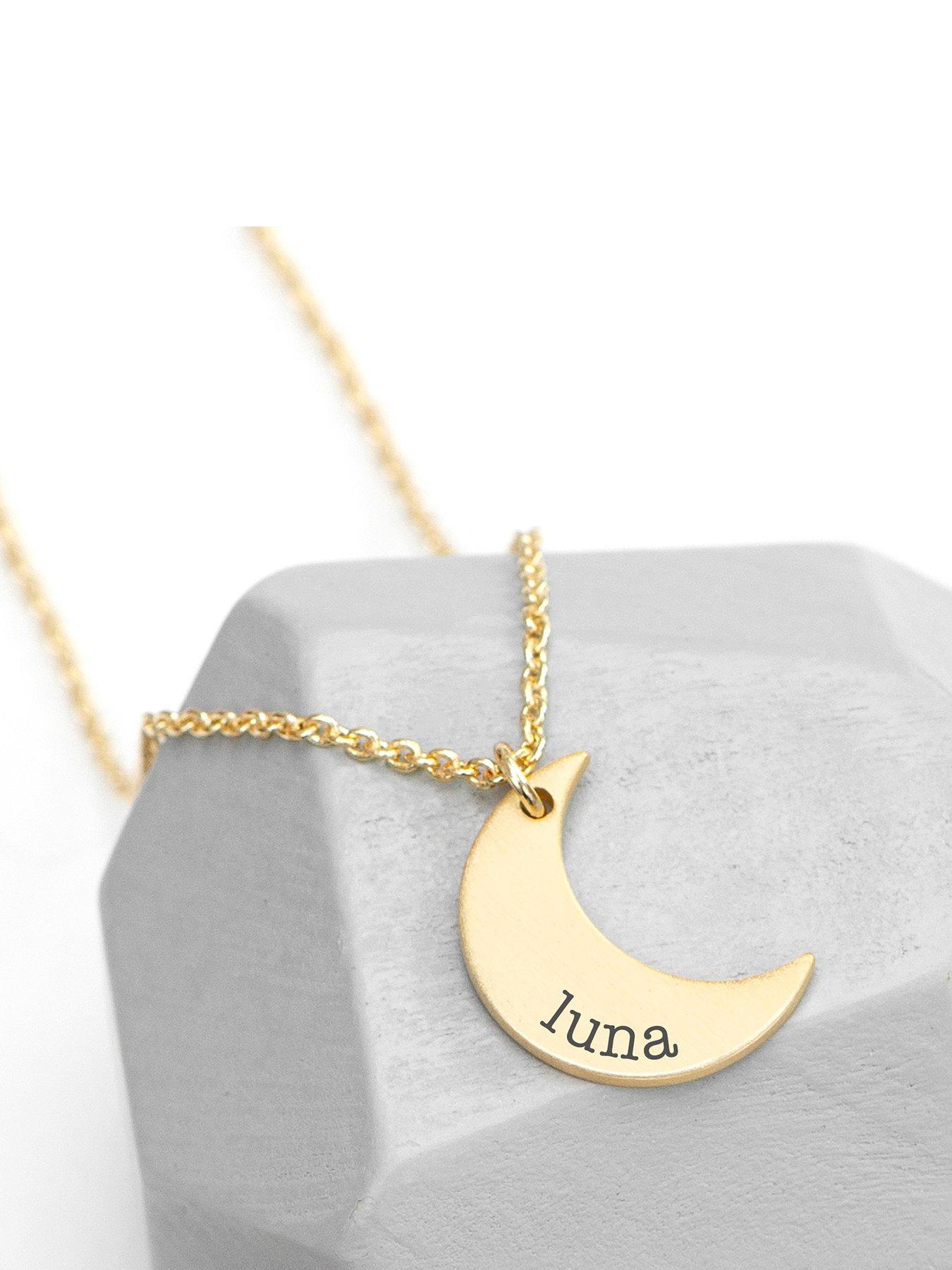 Product photograph of Treat Republic Personalised Crescent Moon Necklace In Gold from very.co.uk