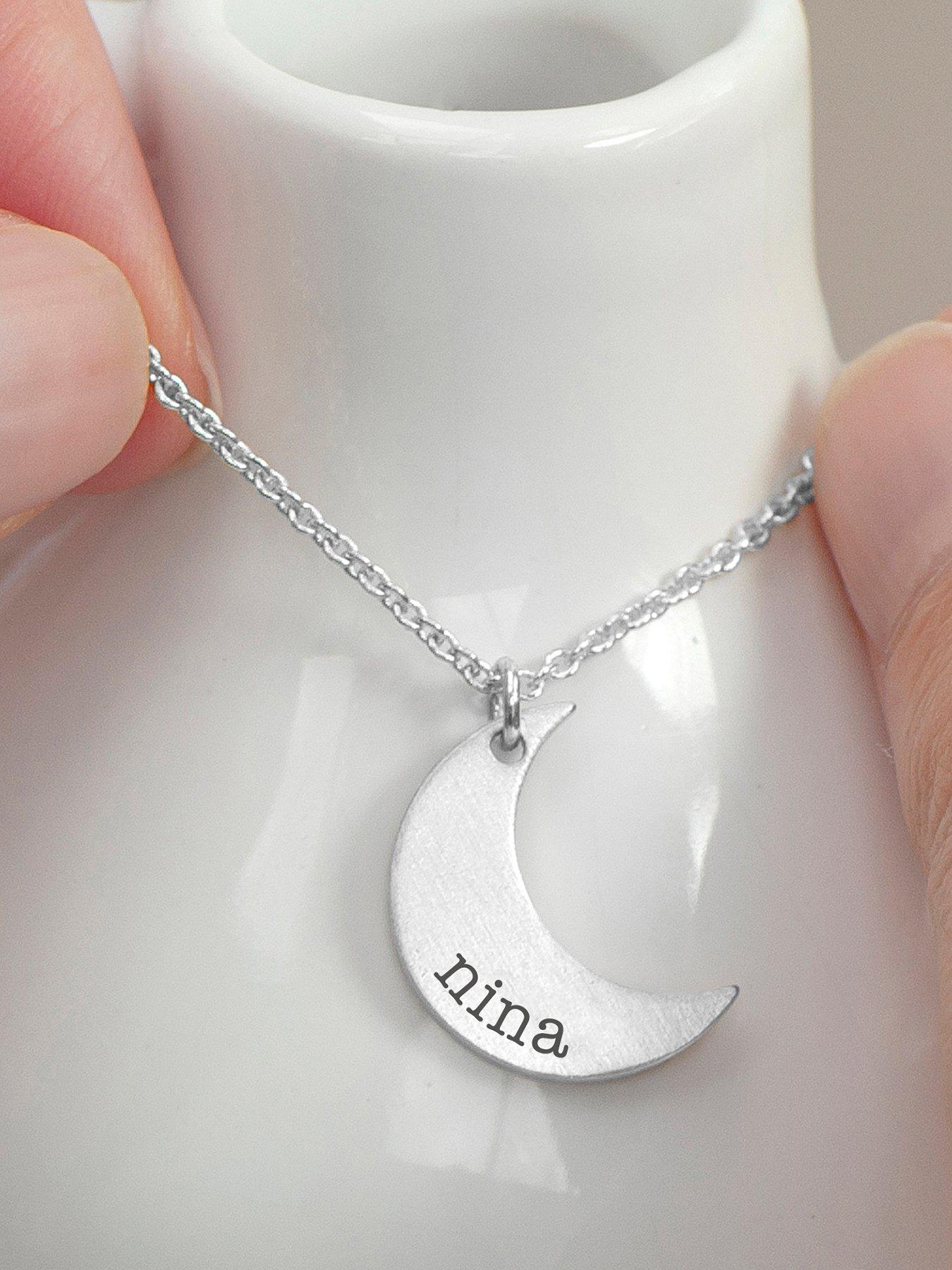 undefined Personalised Crescent Moon Necklace in Silver