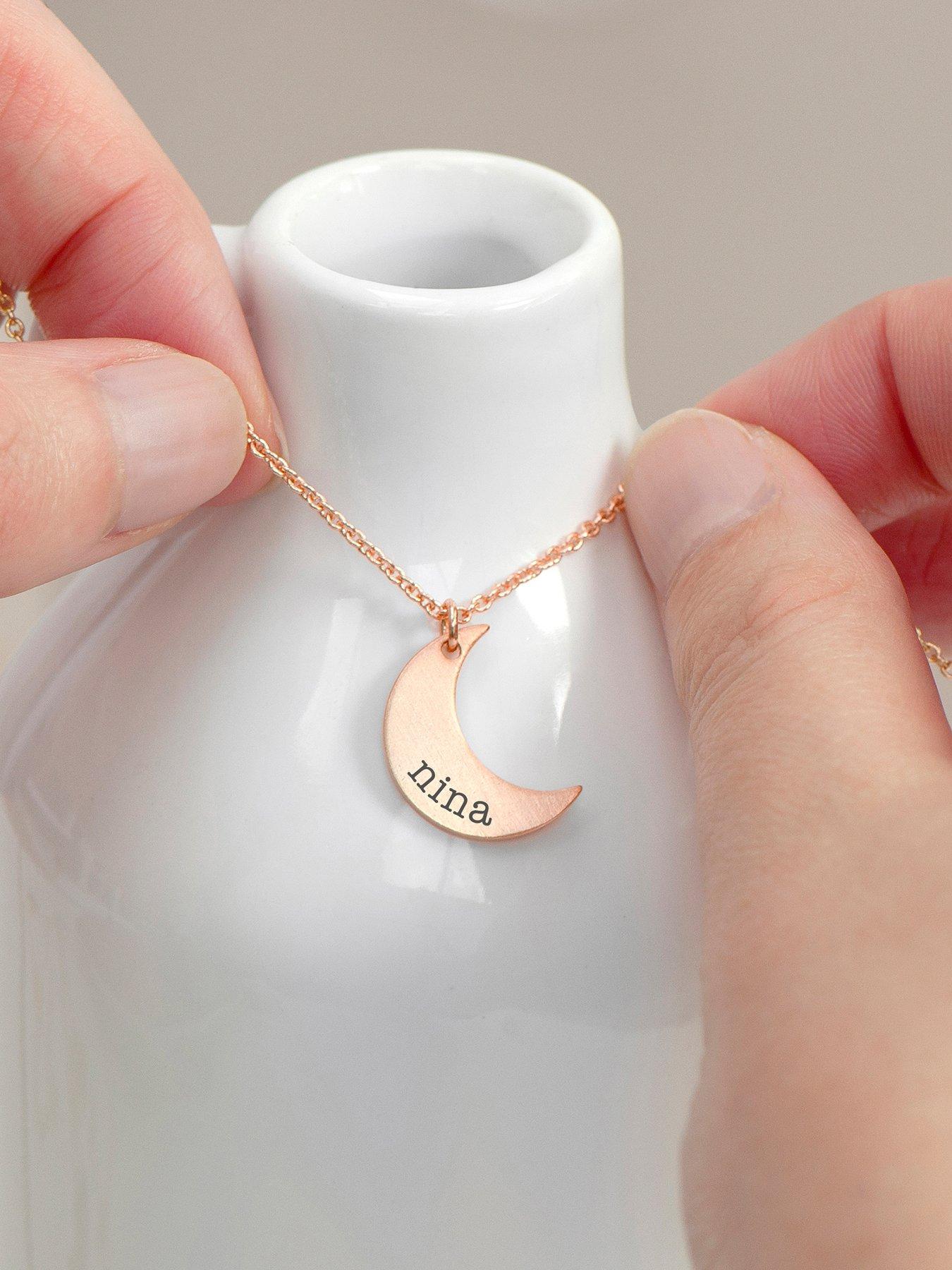 Image 2 of 4 of Treat Republic Personalised Crescent Moon Necklace in Rose Gold