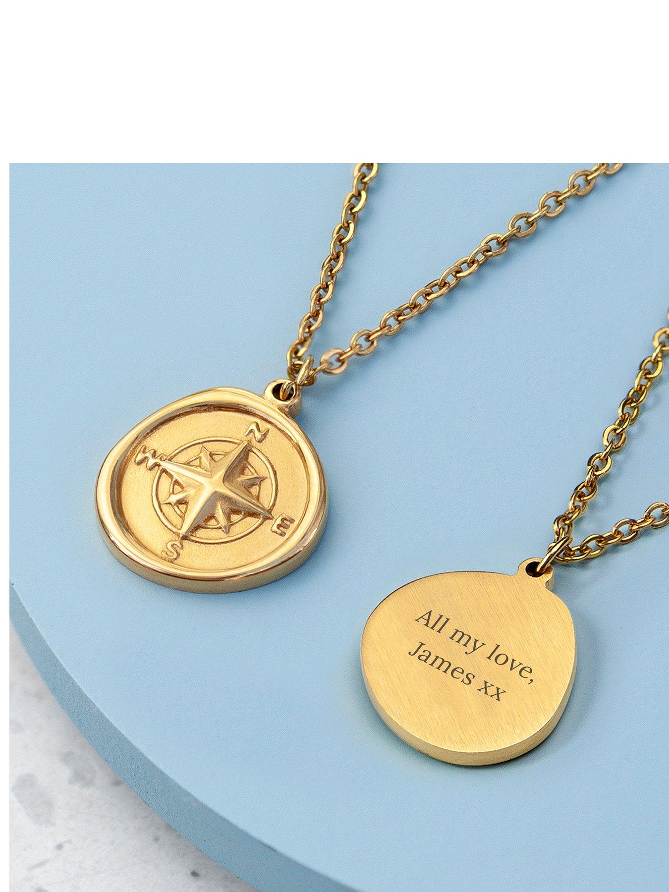 Product photograph of Treat Republic Personalised Compass Amulet Necklace from very.co.uk