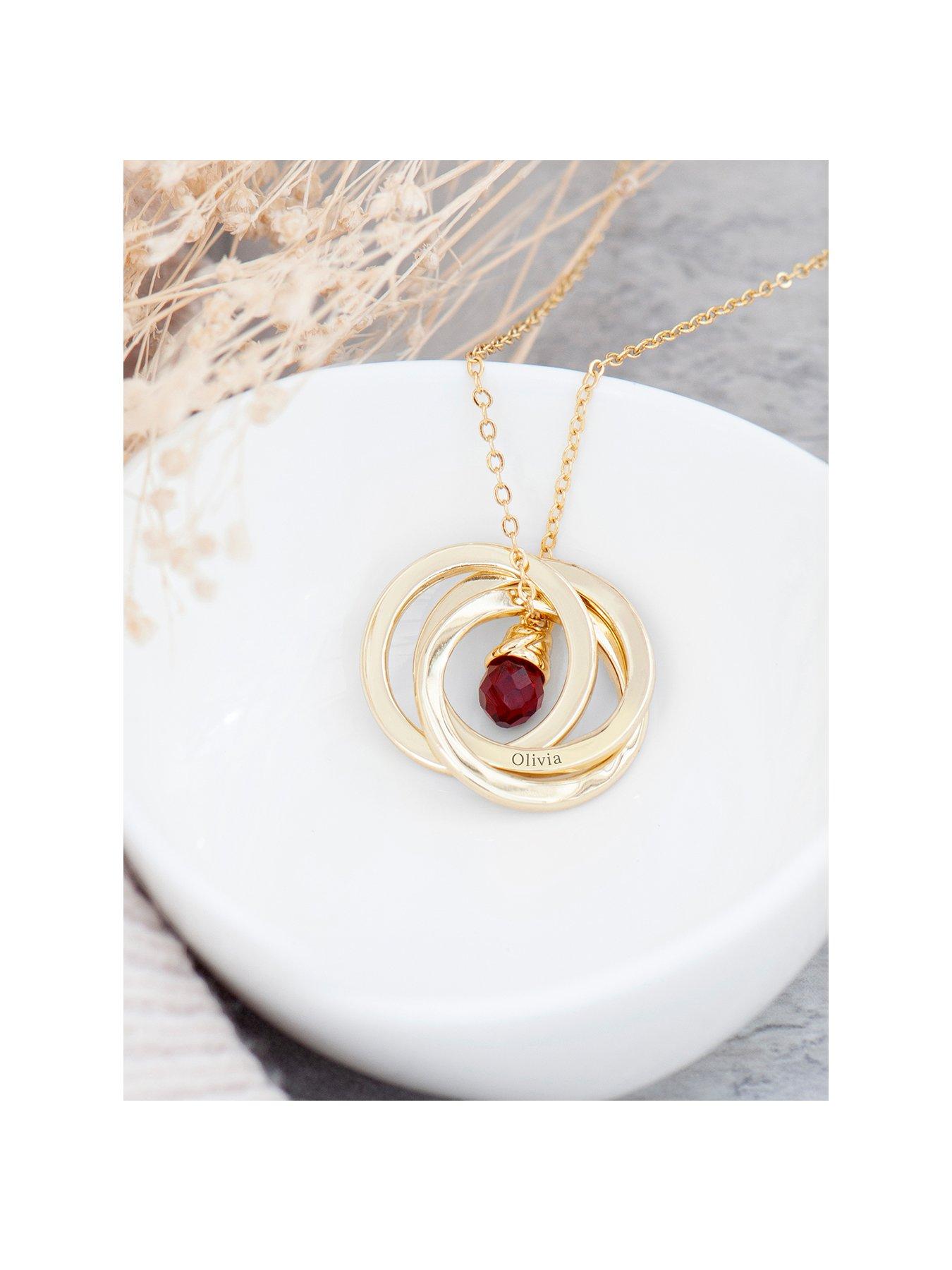 Product photograph of Treat Republic Personalised Russian Ring Crystal Necklace In Gold from very.co.uk