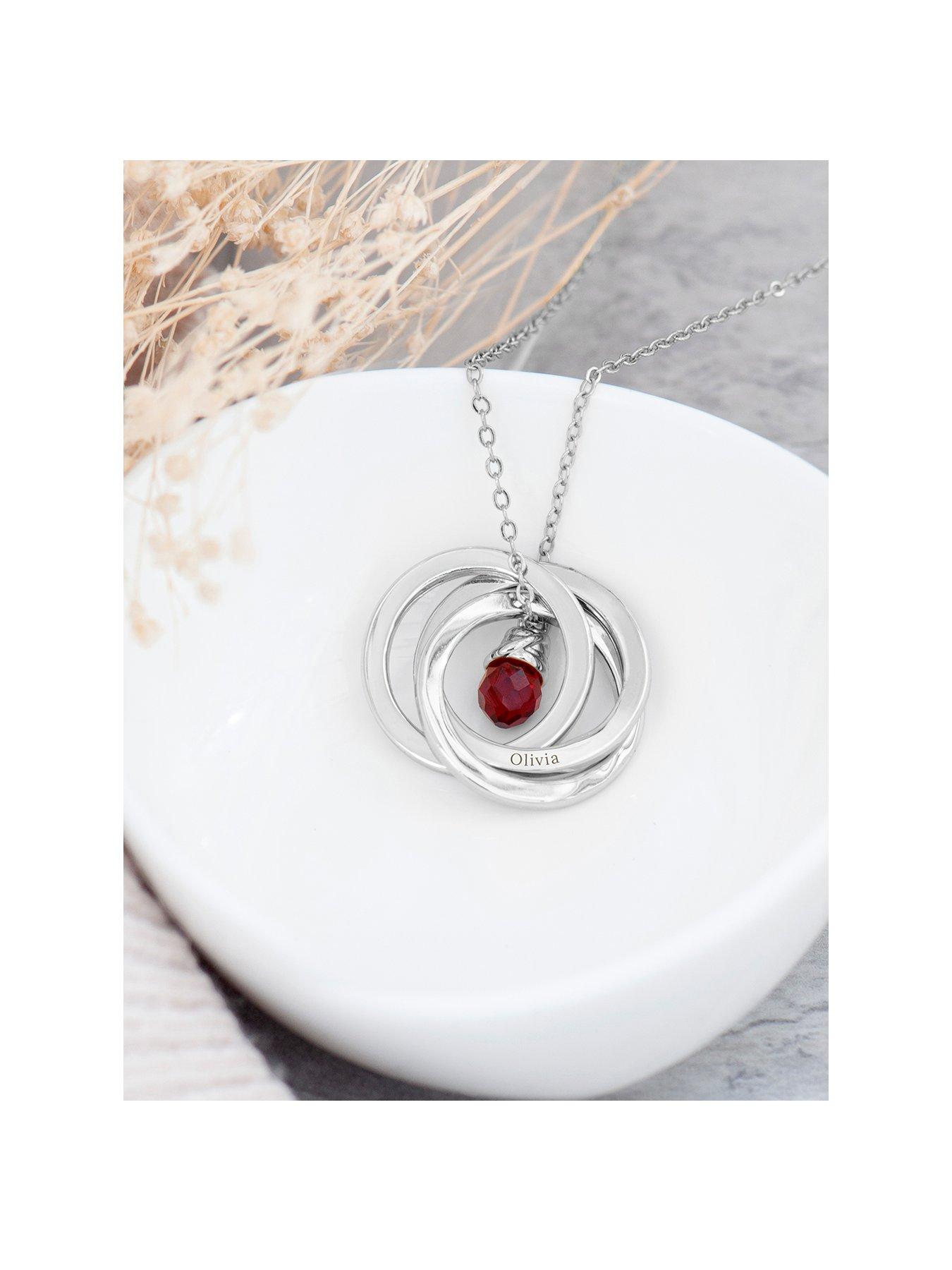 undefined Personalised Russian Ring Crystal Necklace in Silver