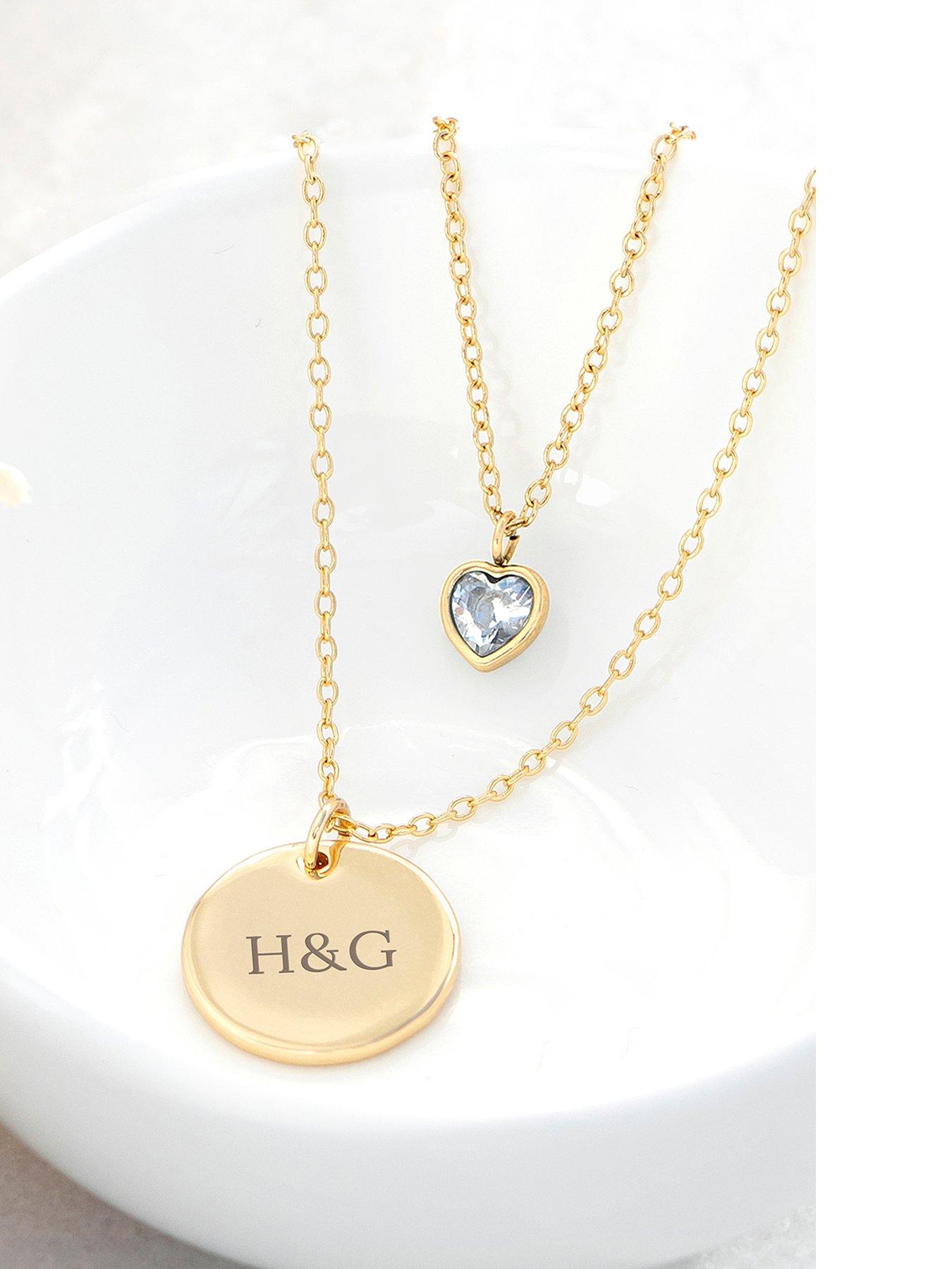 Product photograph of Treat Republic Personalised Layered Crystal Heart And Disc Necklace In Gold from very.co.uk