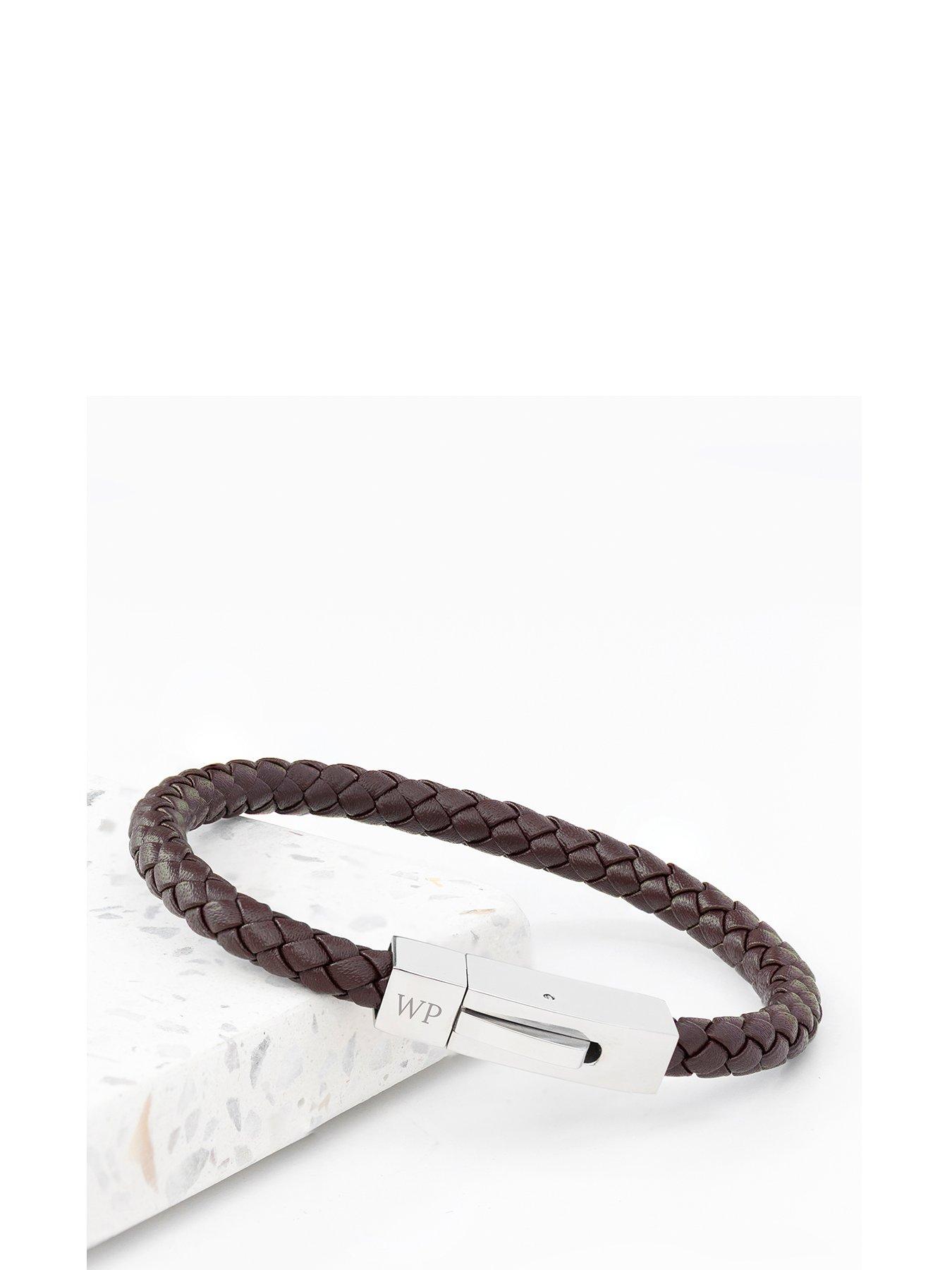 Product photograph of Treat Republic Personalised Mens Brown Leather Bracelet With Tube Clasp from very.co.uk