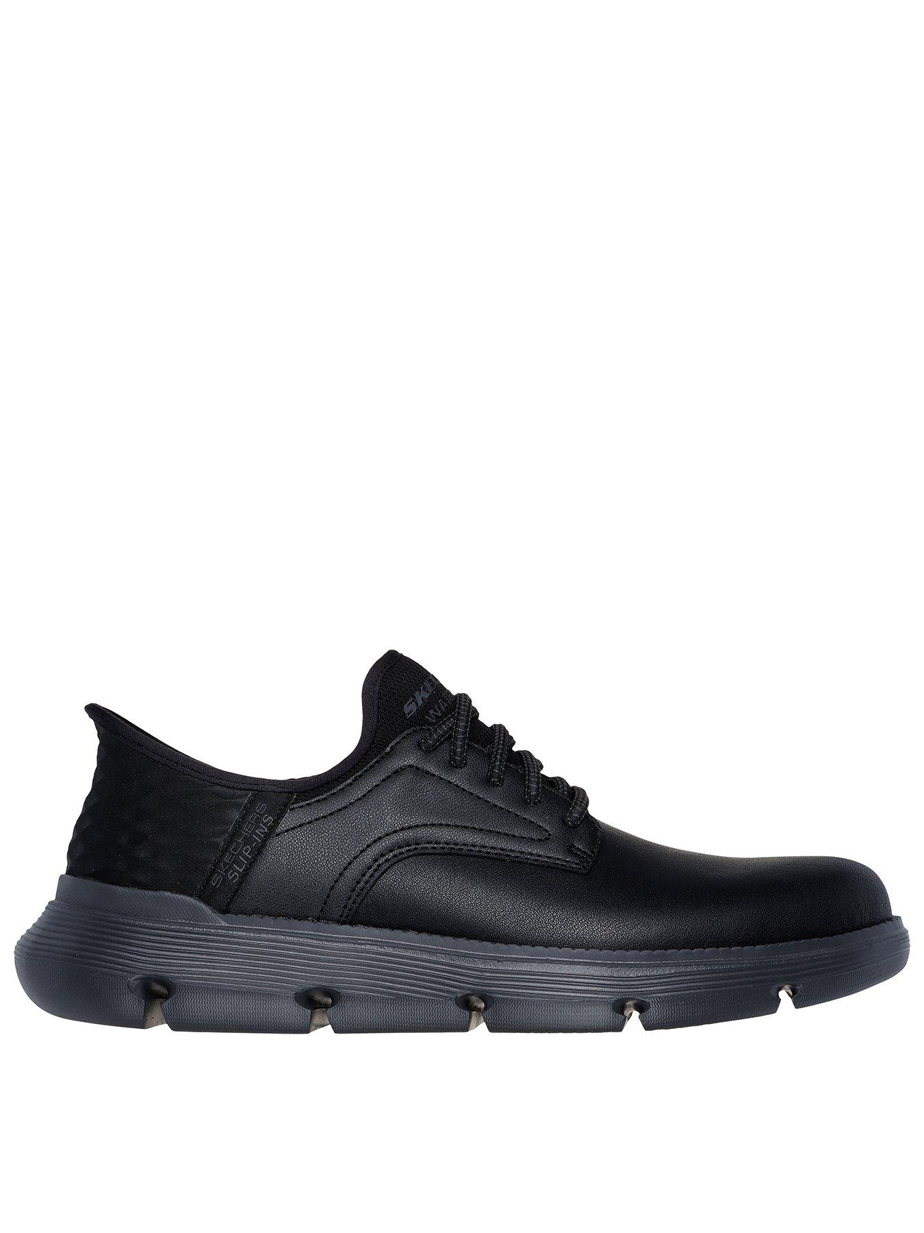 Skechers Garza Slip-Ins Waterproof Bungee Lace Up Shoes - Black Leather
