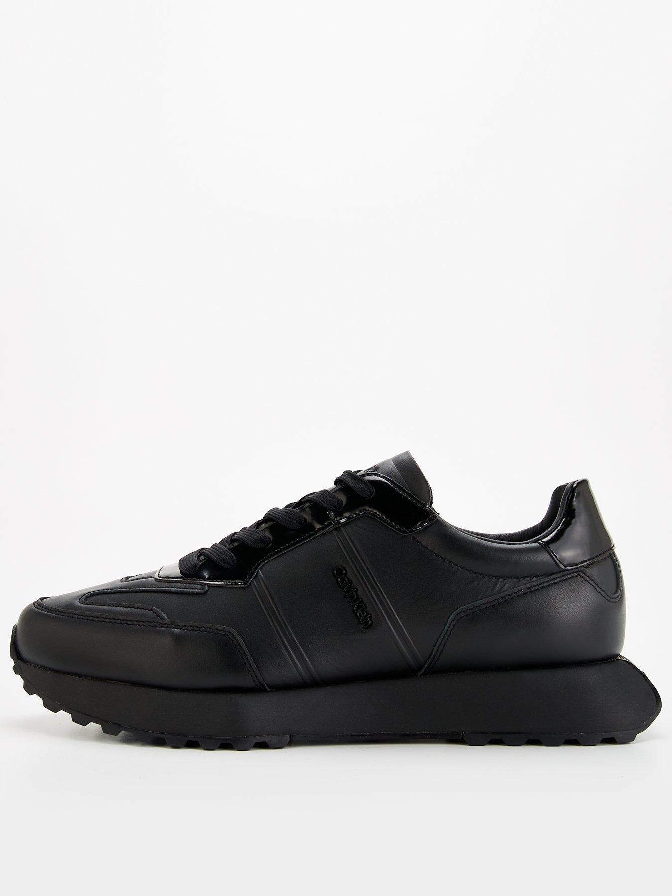 Calvin Klein Low Top Mono Print Leather Runners Black Very