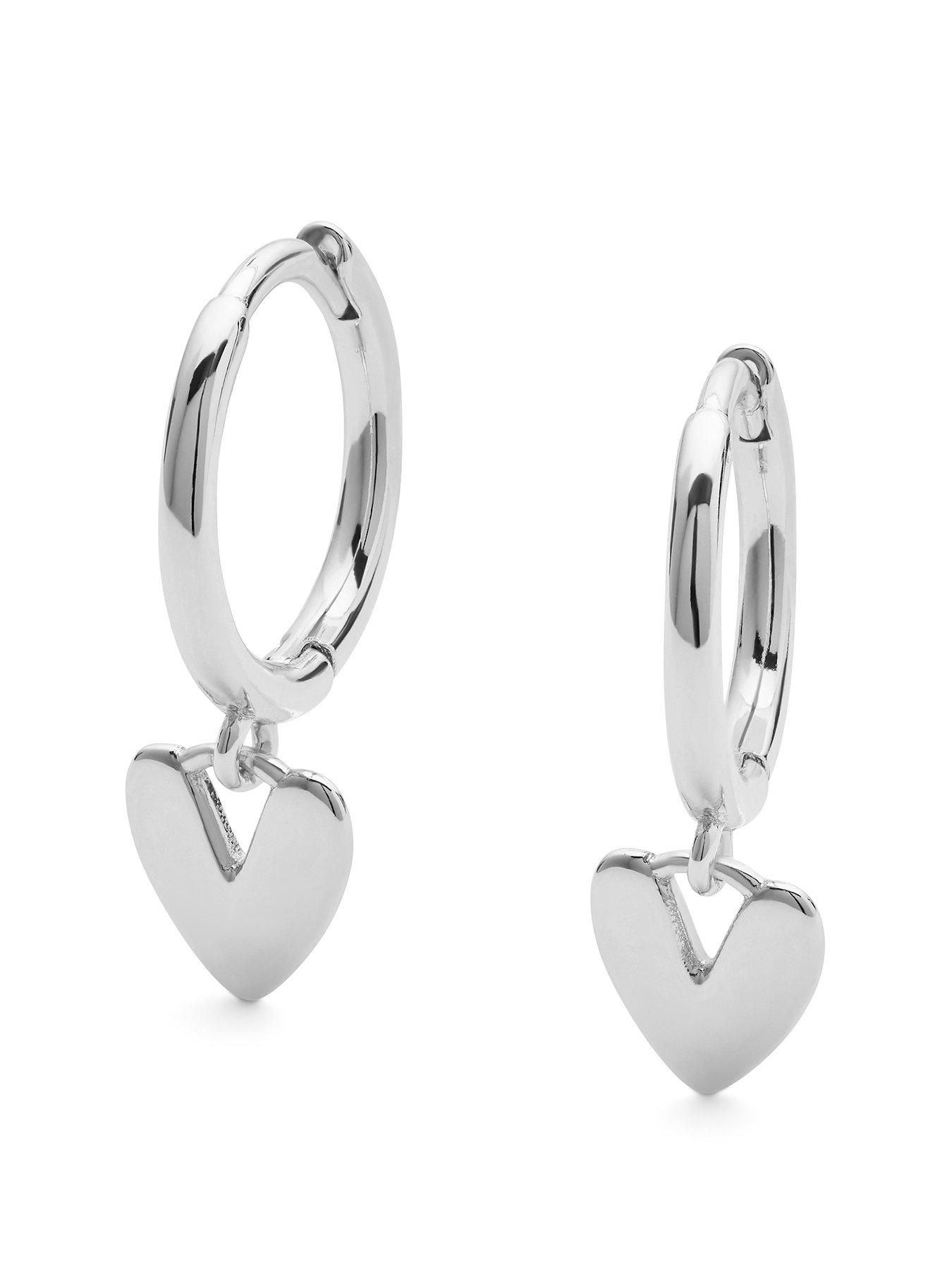 Product photograph of Elk Bloom Sterling Silver Love Heart Hoop Earrings - Silver from very.co.uk