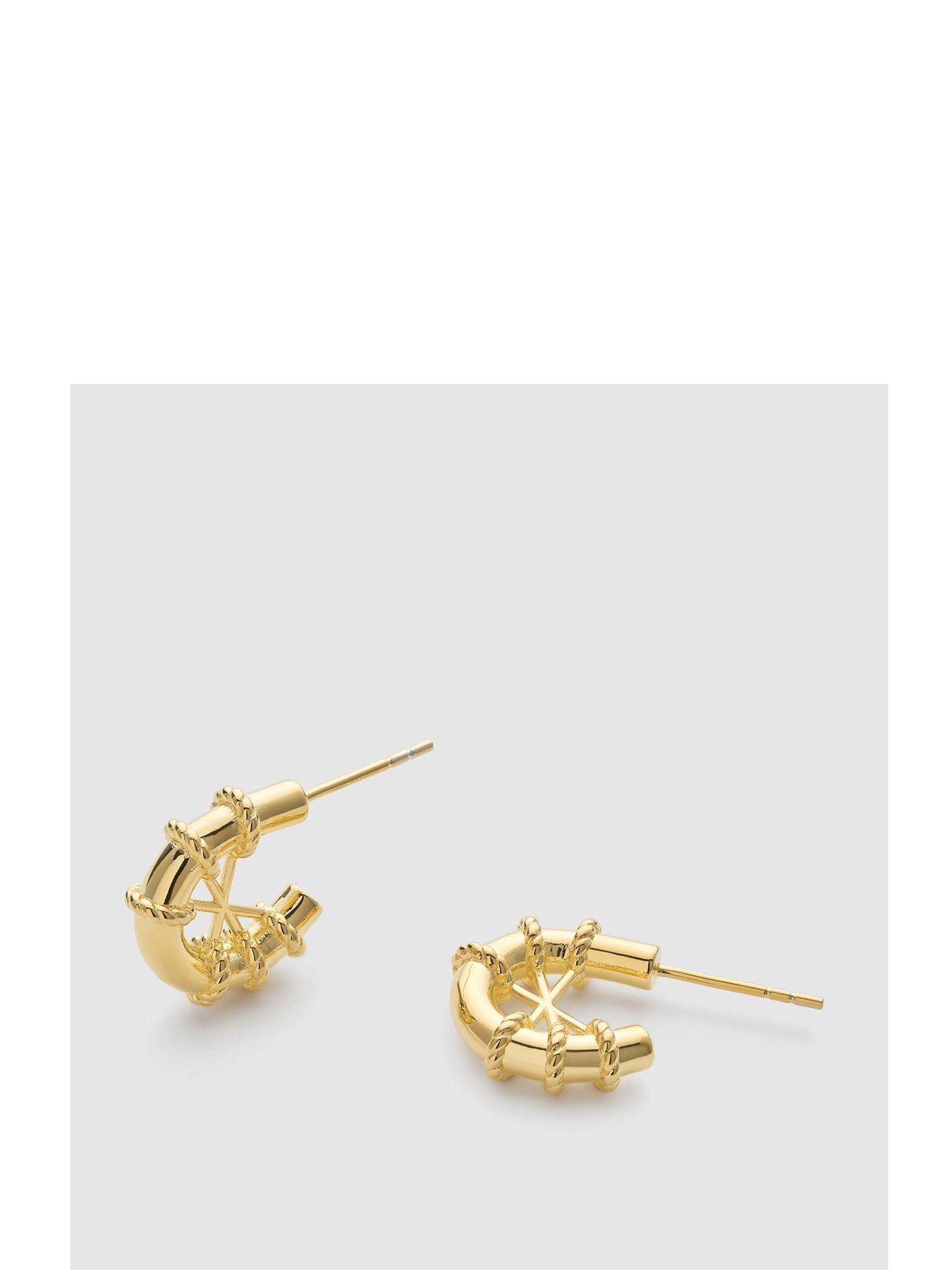 Product photograph of Elk Bloom Chunky Gold Rope Huggie Hoop Earrings - Gold from very.co.uk