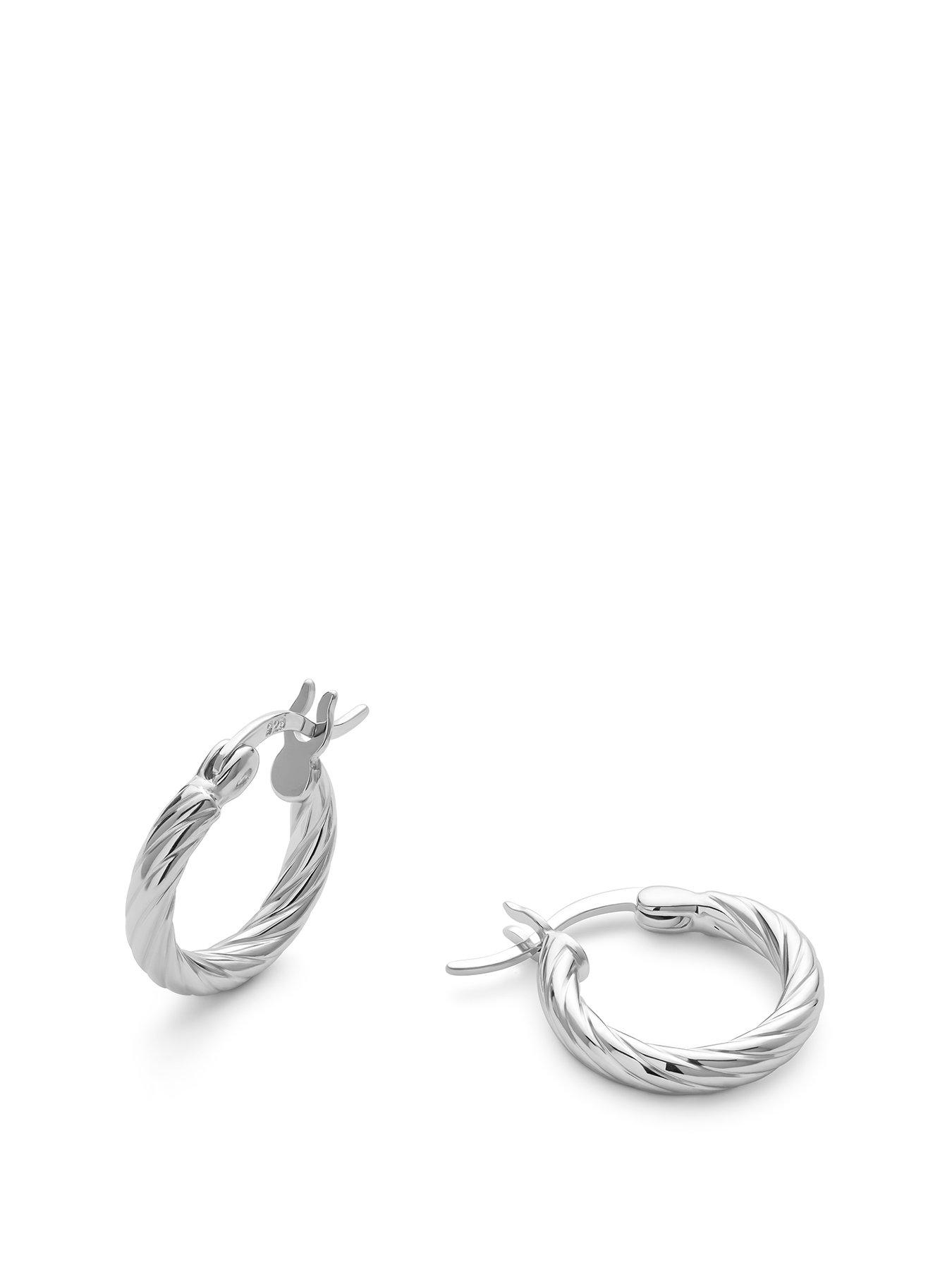 Product photograph of Elk Bloom Small Sterling Silver Twist Huggie Hoop Earrings - Silver from very.co.uk