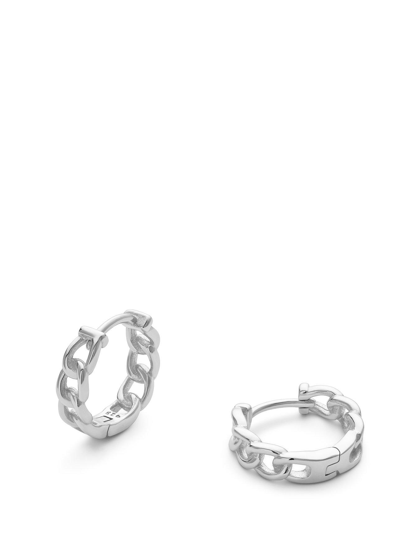 Product photograph of Elk Bloom Sterling Silver Chain Hoops - Silver from very.co.uk