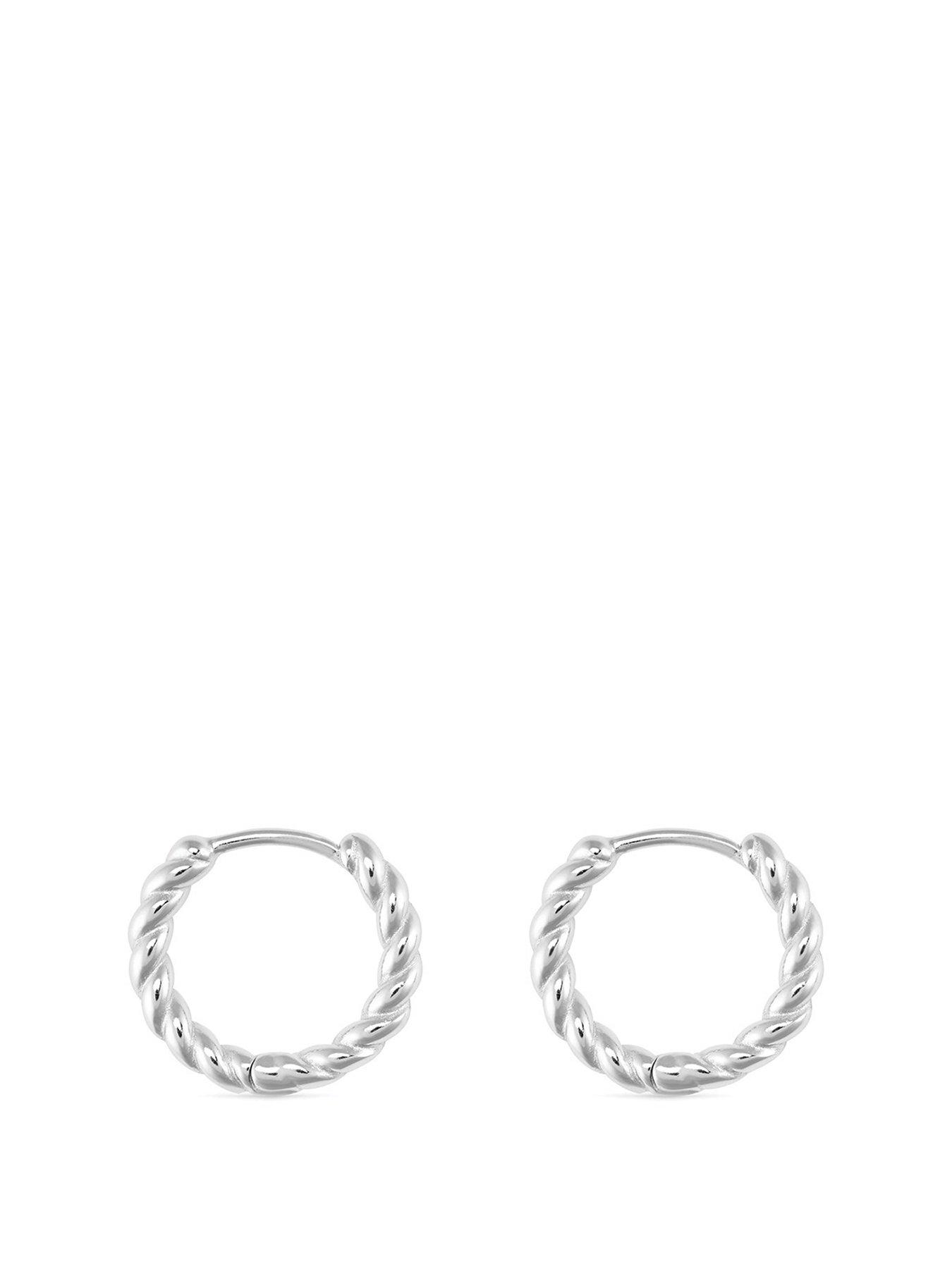 Product photograph of Elk Bloom Small Silver Thin Hoop Earrings - Silver from very.co.uk