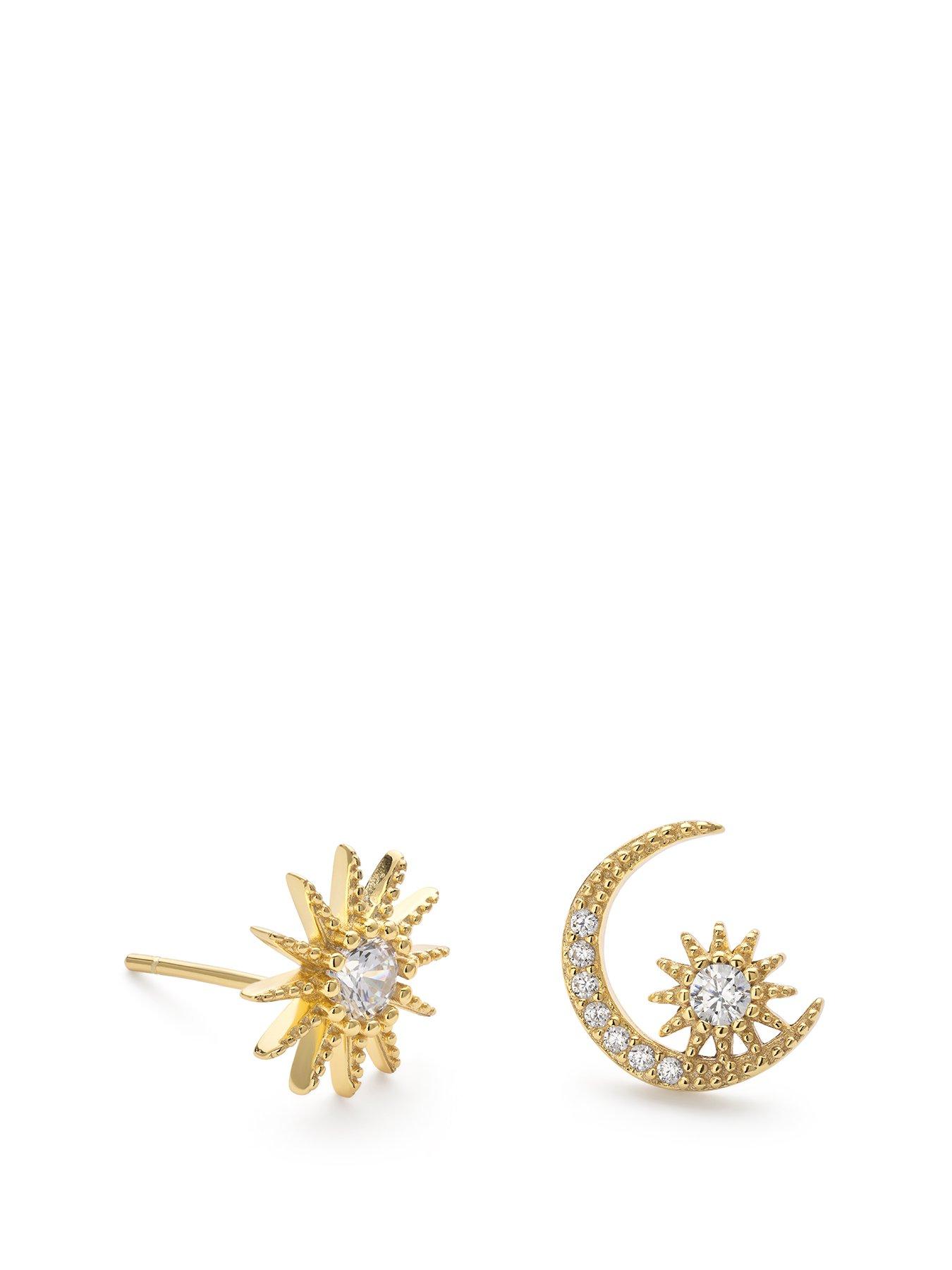 Product photograph of Elk Bloom 14k Gold Plated Star And Crescent Moon Earrings from very.co.uk