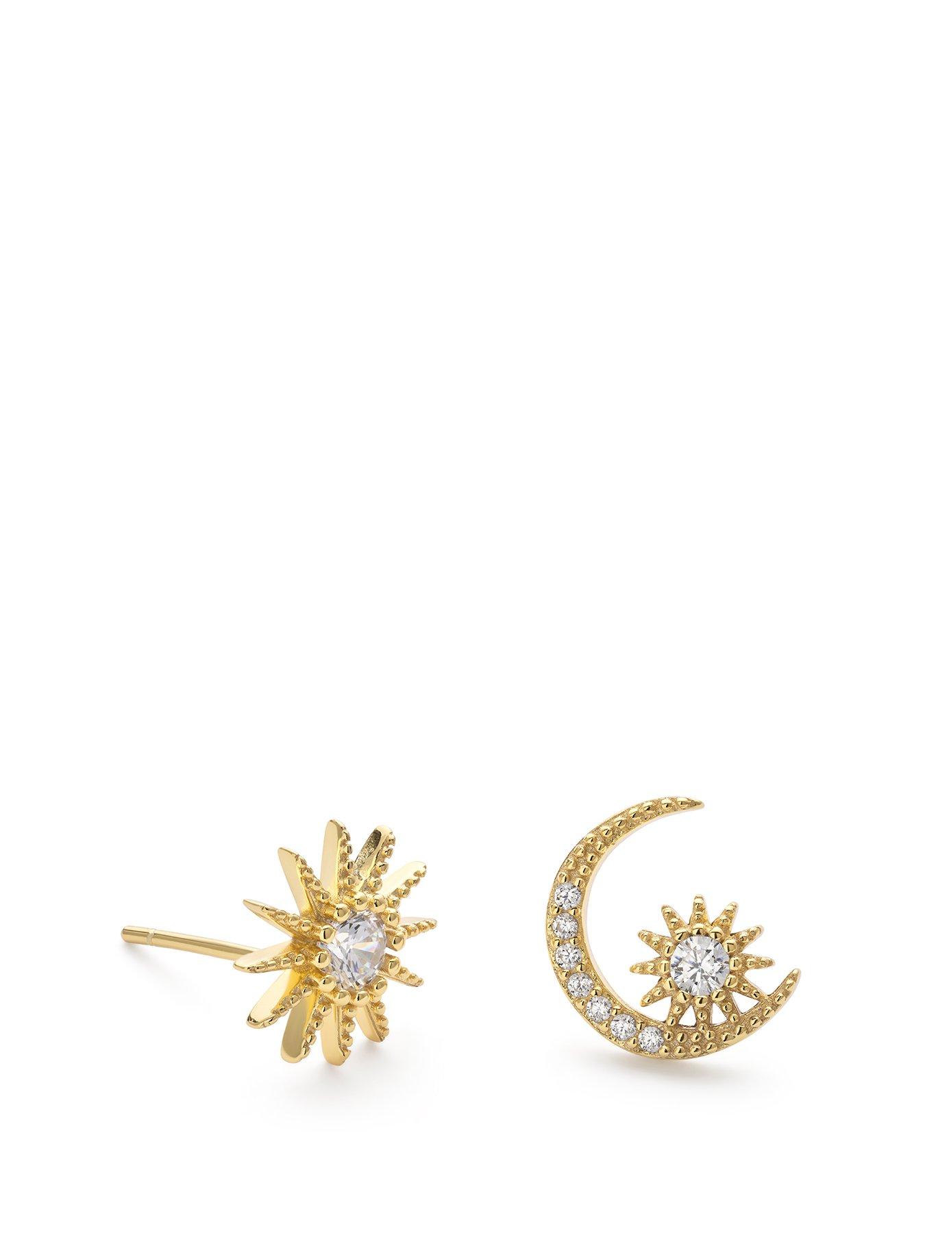 undefined 14k Gold Plated Star and Crescent Moon Earrings