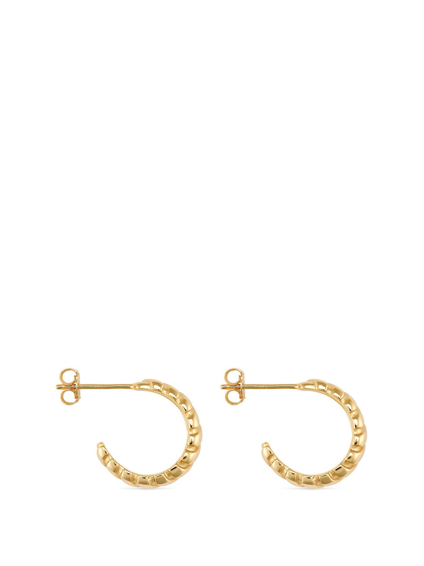 Product photograph of Elk Bloom Chunky 14k Plated Ribbed Gold Hoop Earrings from very.co.uk