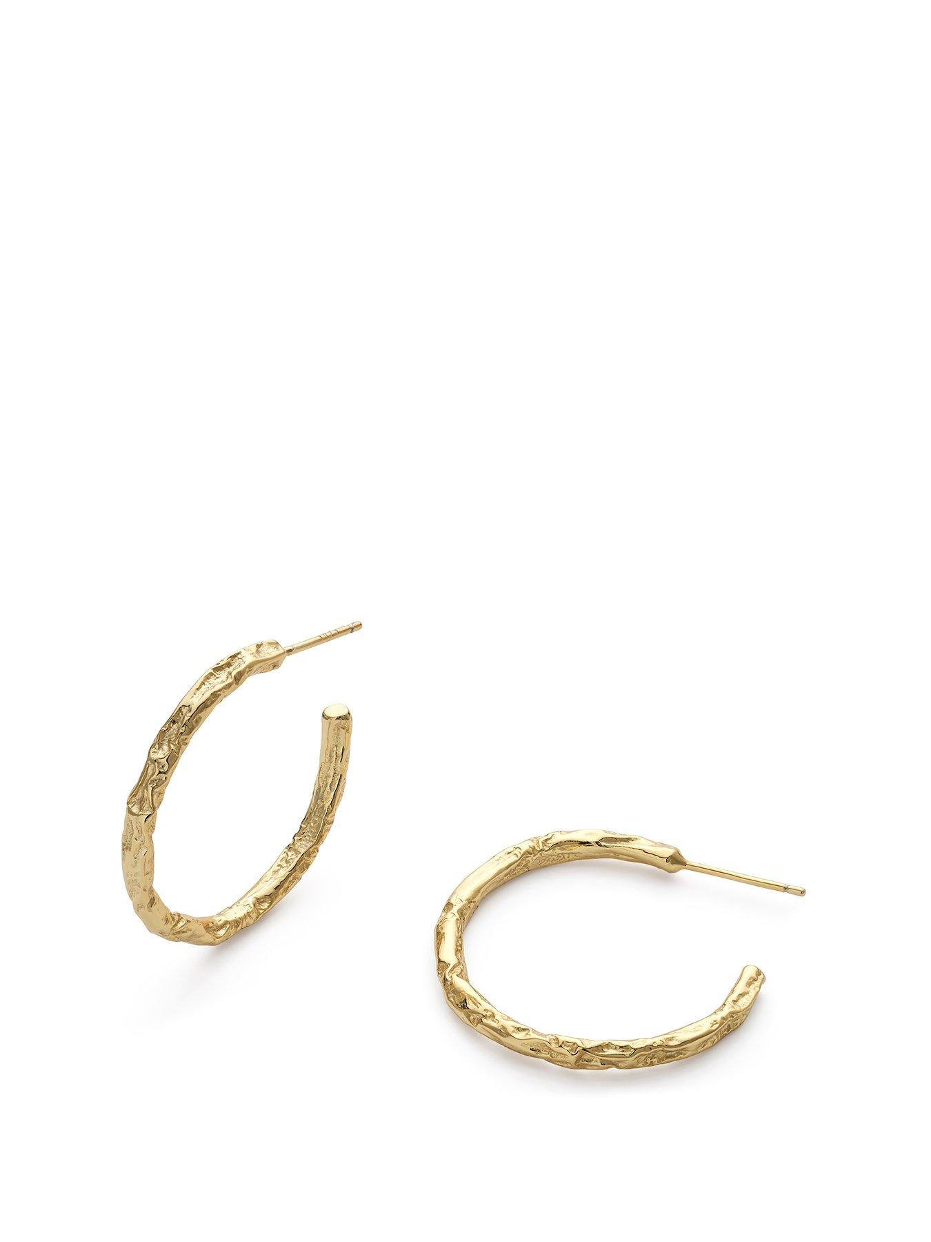Product photograph of Elk Bloom 14k Medium Gold Plated Thin Hoop Earrings from very.co.uk