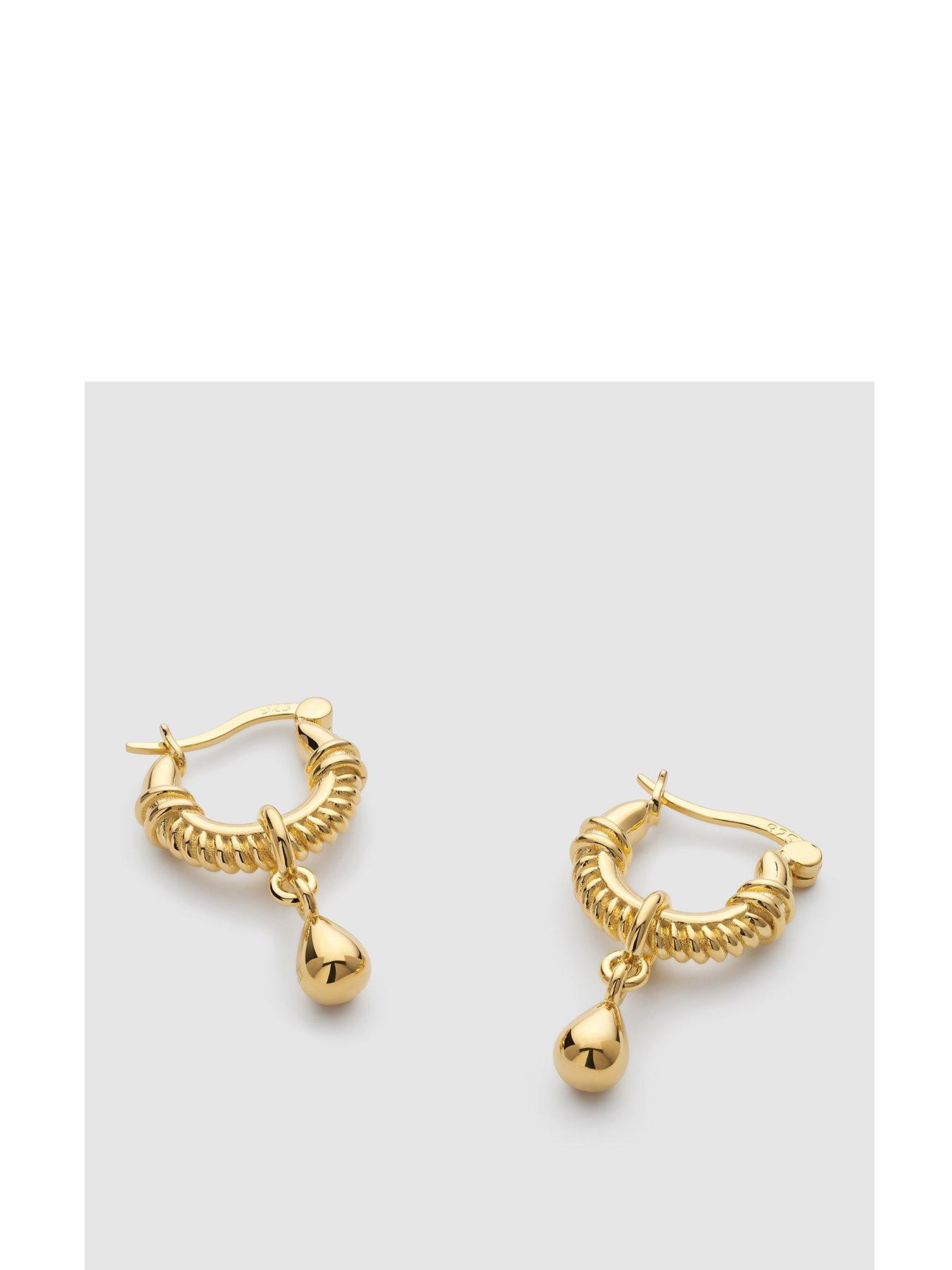 Product photograph of Elk Bloom Chunky Gold Teardrop Huggie Hoop Earrings - Gold from very.co.uk