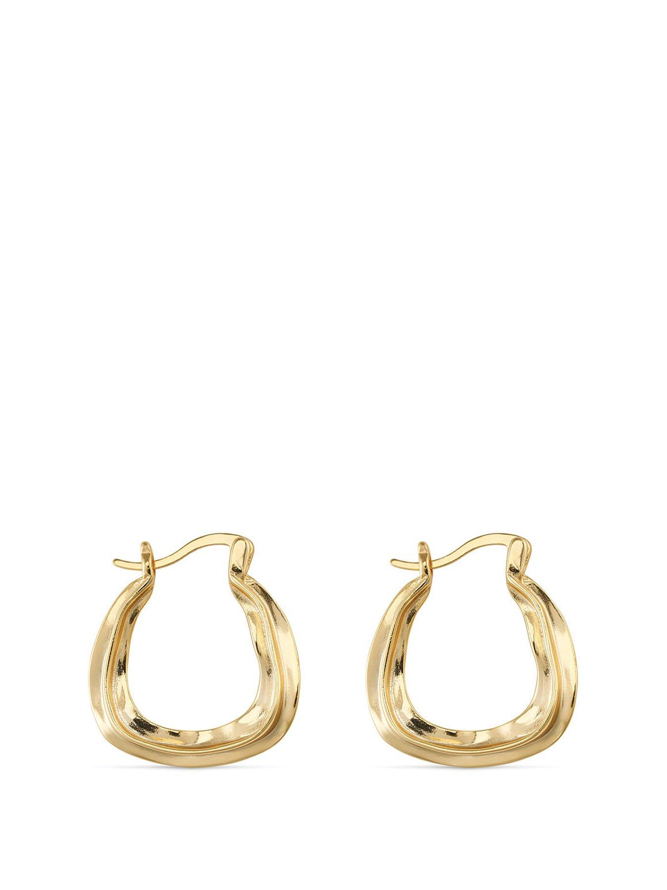 Product photograph of Elk Bloom Chunky 14k Gold Plated Oval Hoop Earrings from very.co.uk