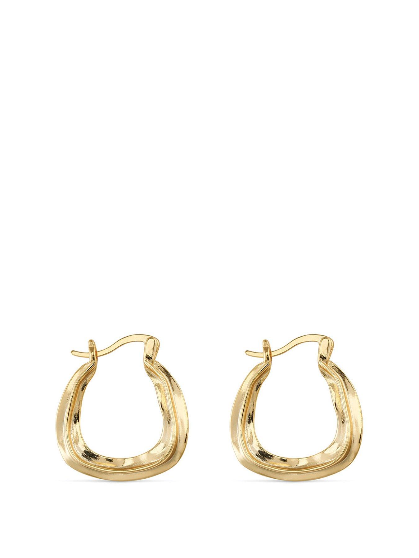 Product photograph of Elk Bloom Chunky 14k Gold Plated Oval Hoop Earrings from very.co.uk