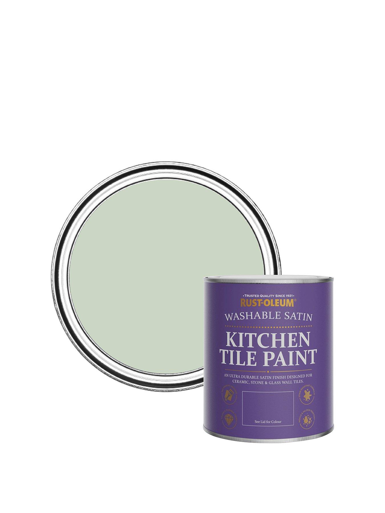 Product photograph of Rust-oleum Satin Finish Kitchen Tile Paint In Laurel Green Ndash 750 Ml Tin from very.co.uk