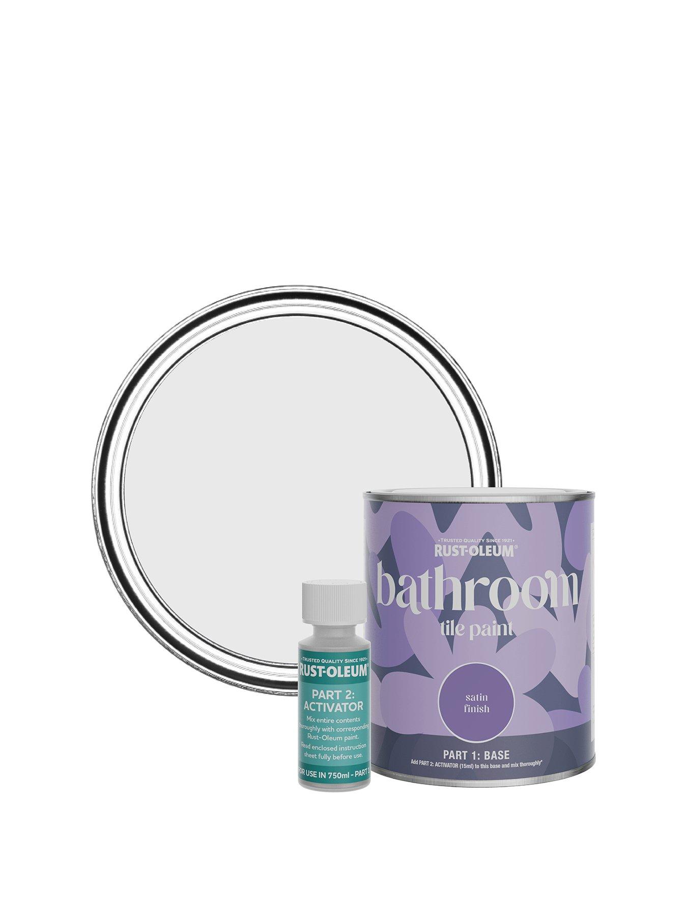 Product photograph of Rust-oleum Satin Finish Bathroom Tile Paint With Activator In Monaco Mist - 750 Ml Tin from very.co.uk