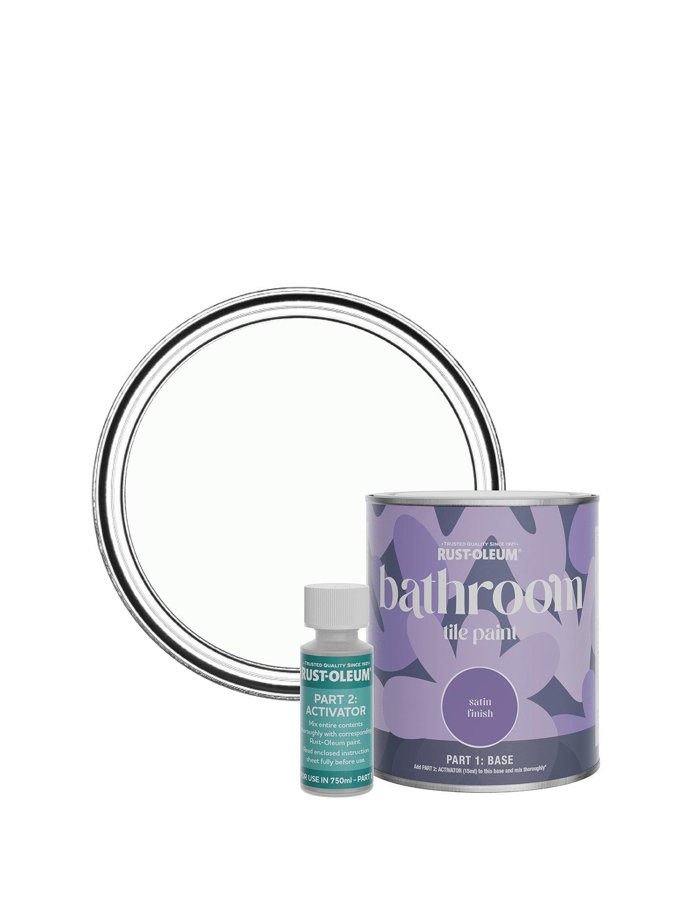 Product photograph of Rust-oleum Satin Finish Bathroom Tile Paint With Activator In Moonstone - 750 Ml Tin from very.co.uk