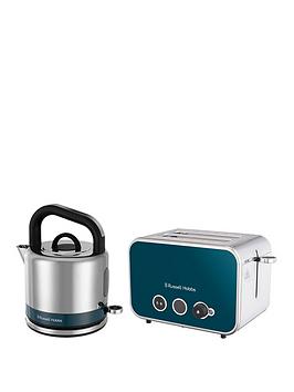 Product photograph of Russell Hobbs Distinctions Kettle And 2-slice Toaster Bundle - Ocean Blue from very.co.uk