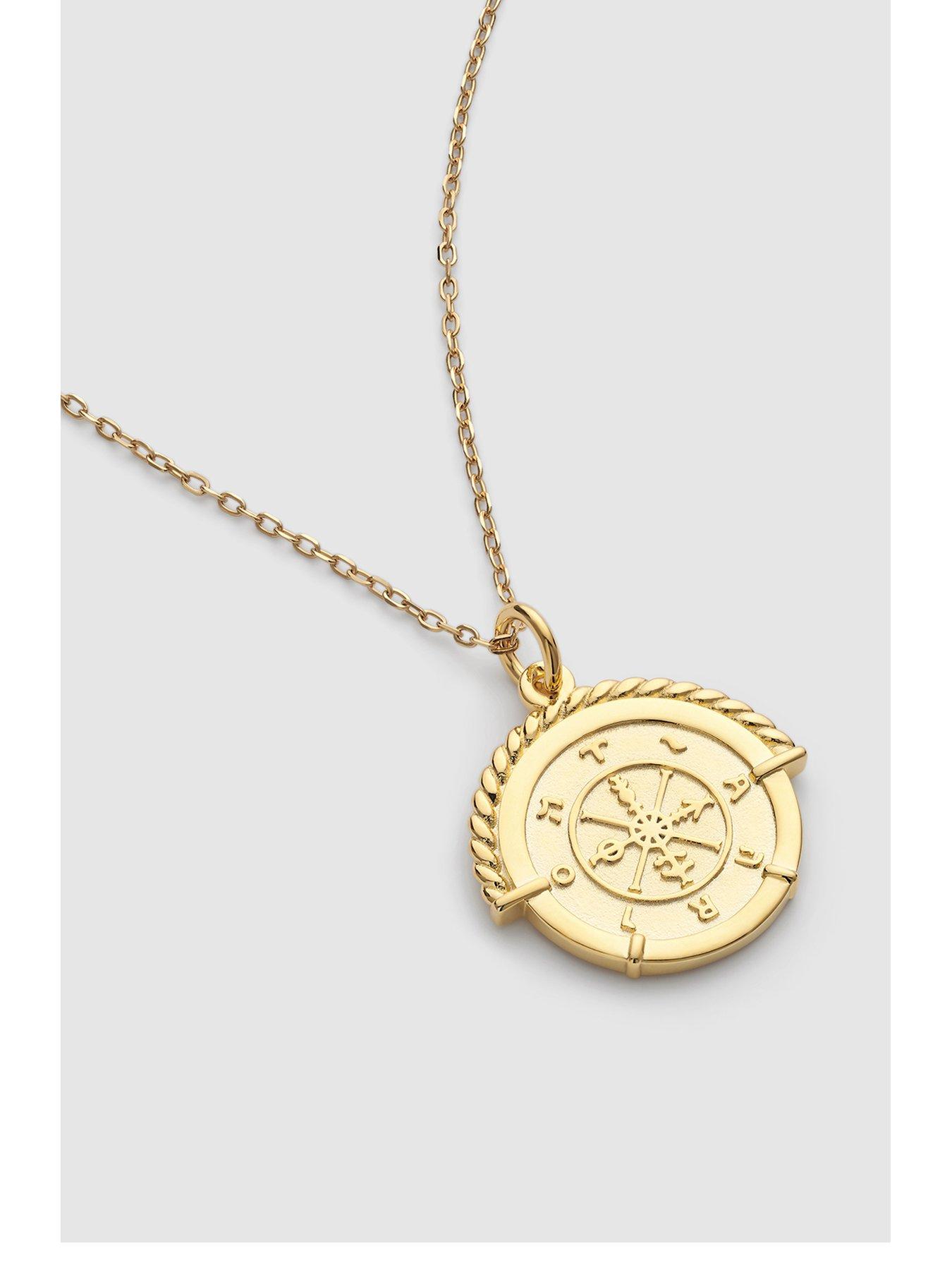 Product photograph of Elk Bloom Chunky Rope Framed Gold Wheel Of Fortune Necklace - Gold from very.co.uk