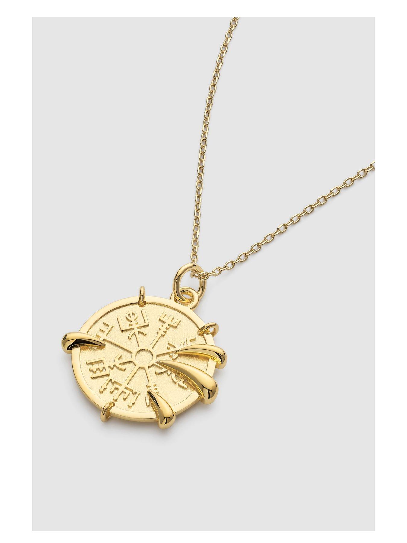 Product photograph of Elk Bloom Chunky Viking Compass Gold Claw Medallion Coin Necklace - Gold from very.co.uk