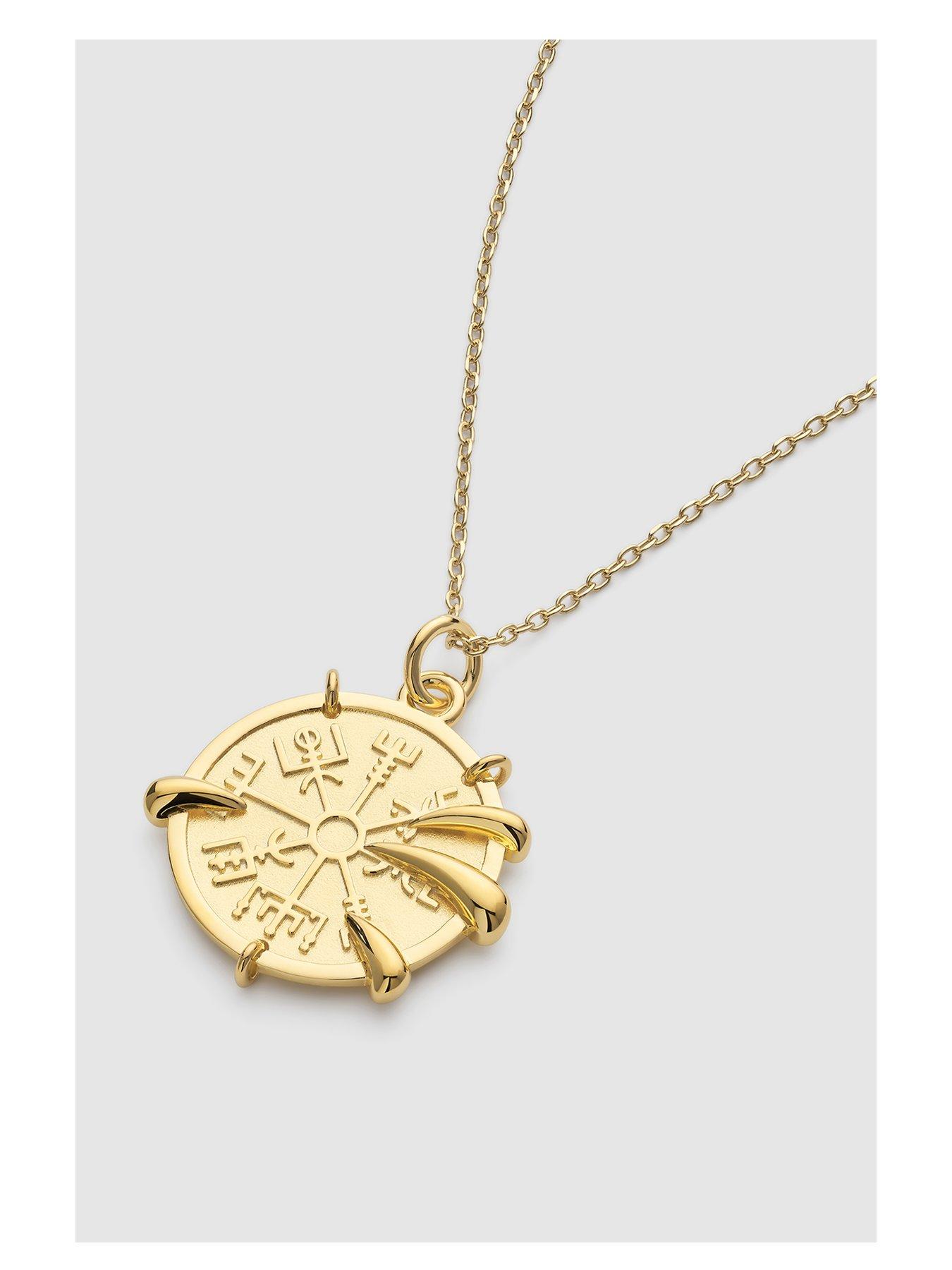 undefined Chunky Viking Compass Gold Claw Medallion Coin Necklace - Gold