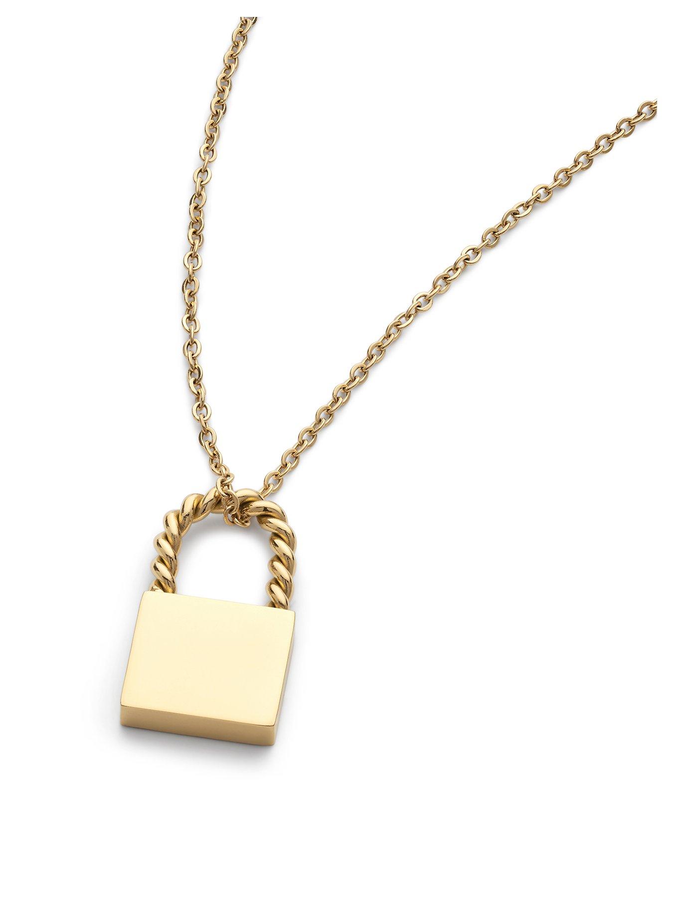 Product photograph of Elk Bloom Dainty 14k Gold Plated Lock Necklace from very.co.uk