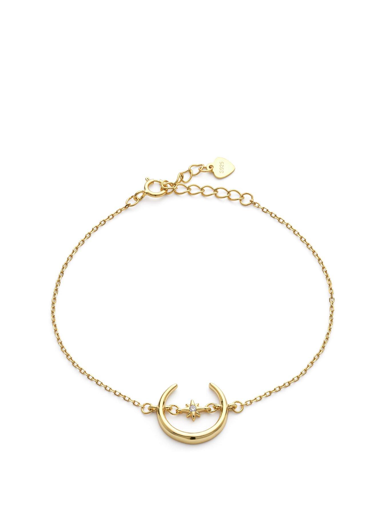 undefined 14k Gold Plated Crescent Moon and Star Bracelet