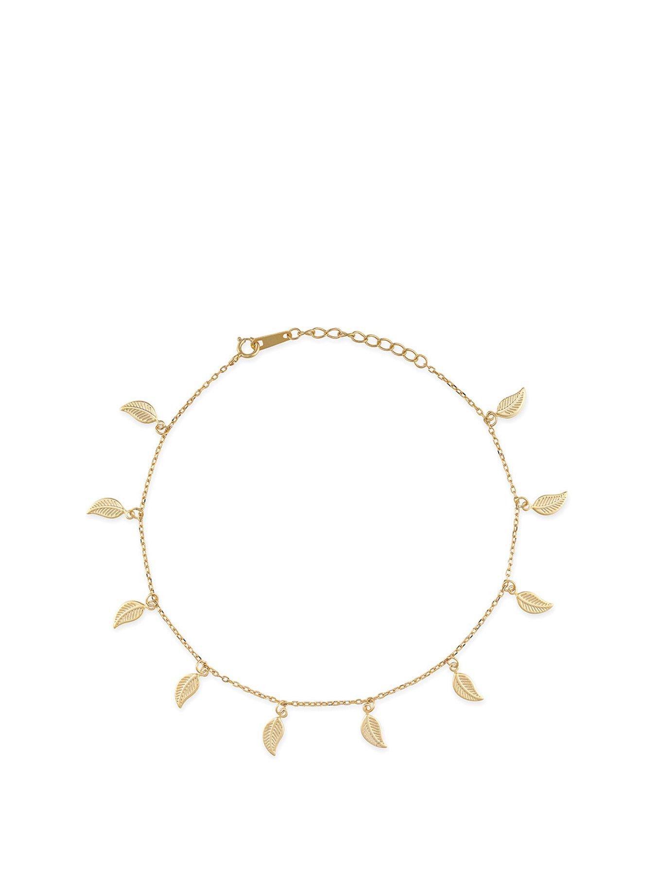 Product photograph of Elk Bloom Delicate 14k Gold Plated Leaf Anklet from very.co.uk