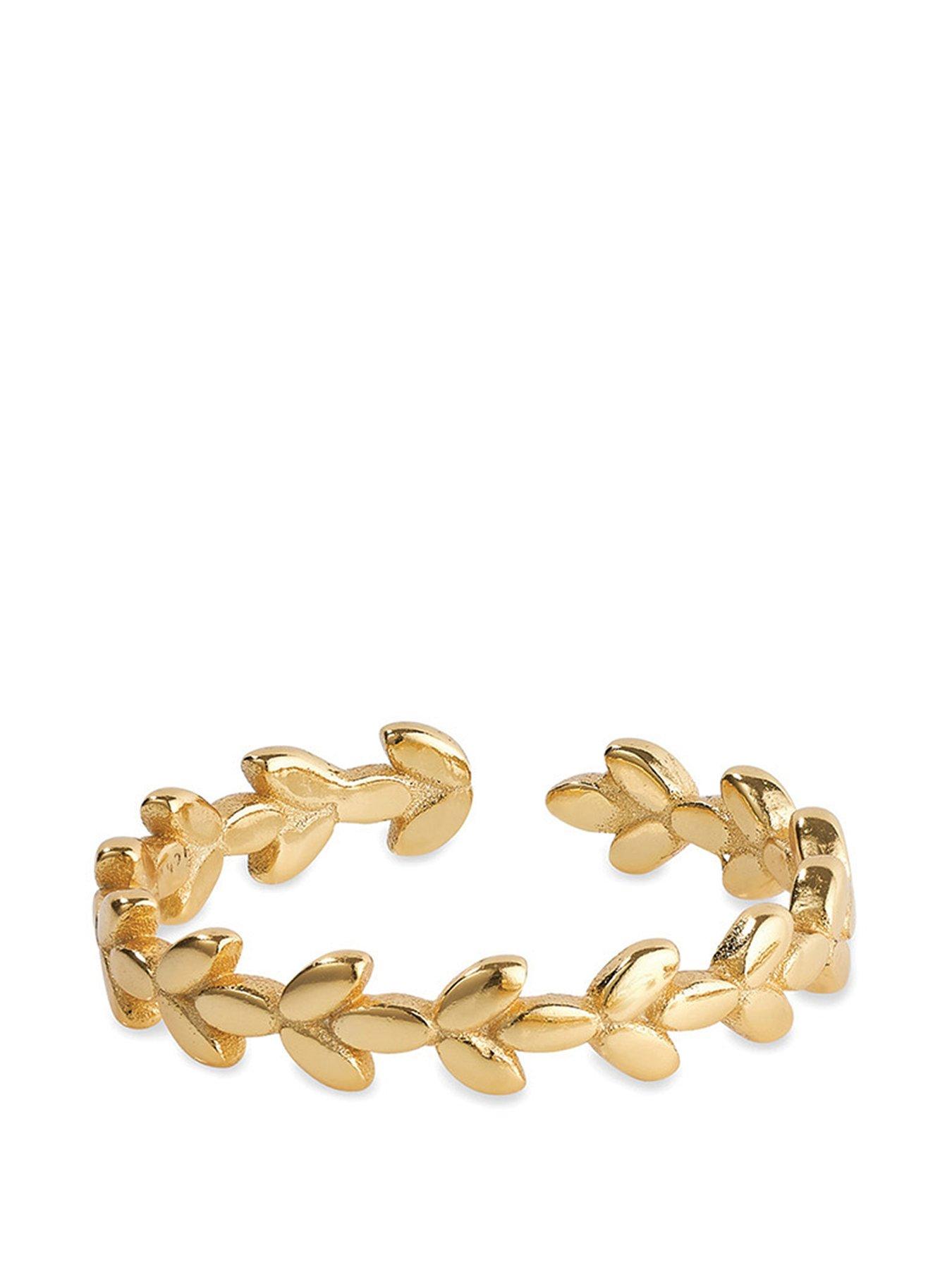 Product photograph of Elk Bloom 14k Gold Plated Promise Leaf Stacking Ring from very.co.uk