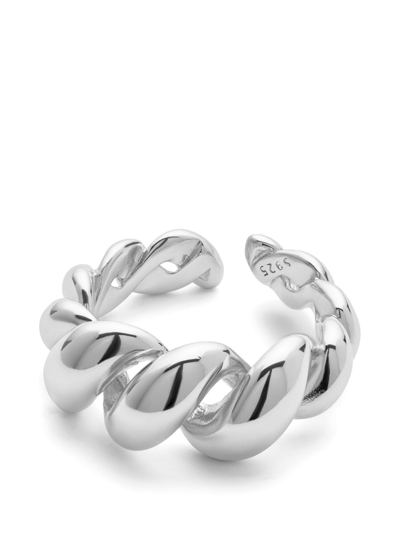 Product photograph of Elk Bloom Sterling Silver Twist Link Ring from very.co.uk