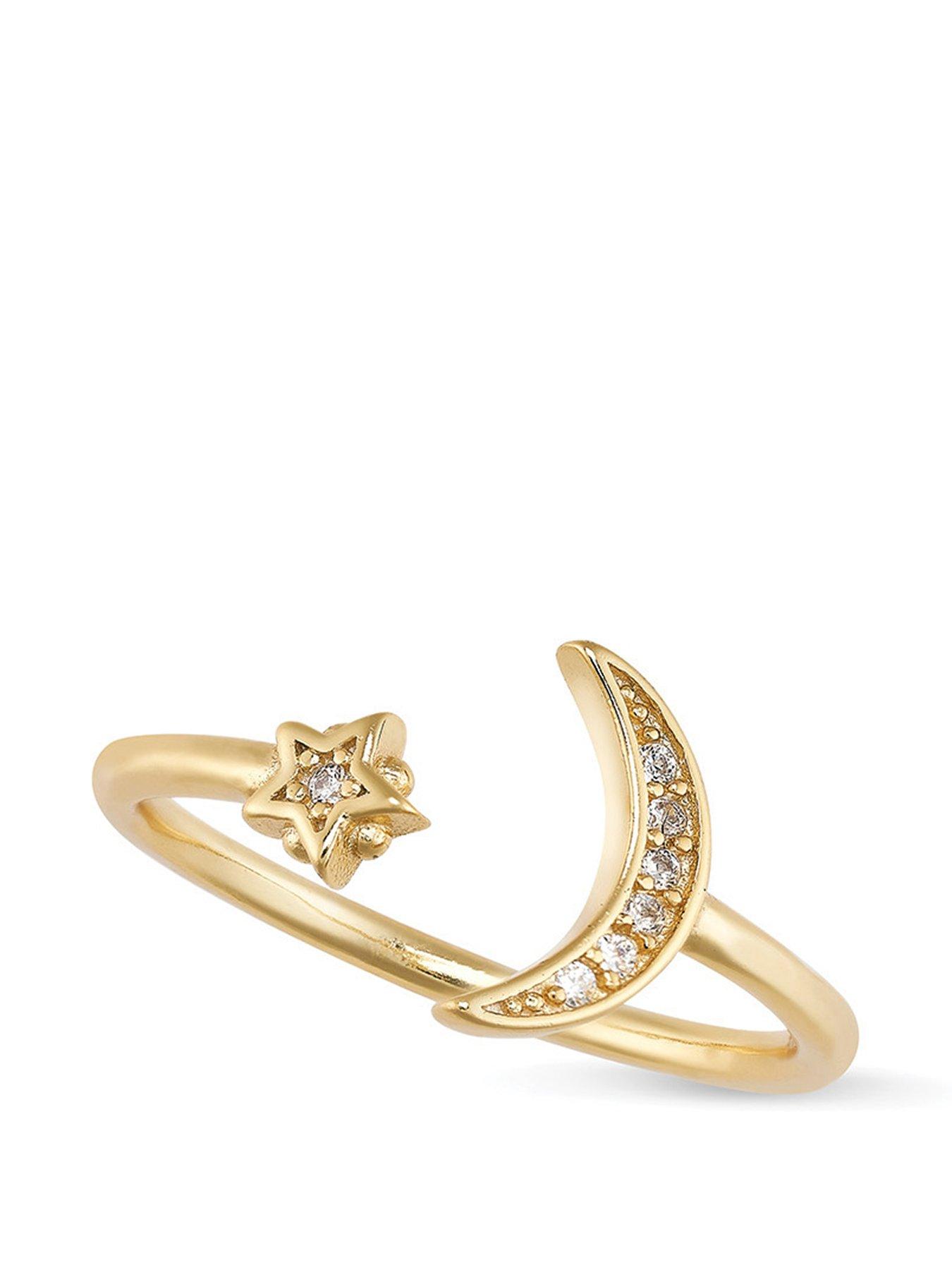 Product photograph of Elk Bloom 14k Gold Plated Moon And Star Ring from very.co.uk