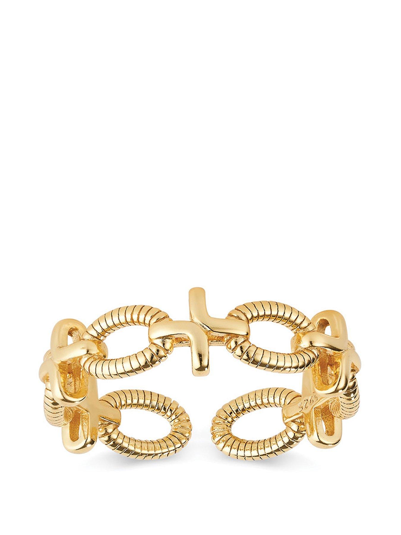 Product photograph of Elk Bloom 14k Gold Plated Chain Link Stacking Ring from very.co.uk