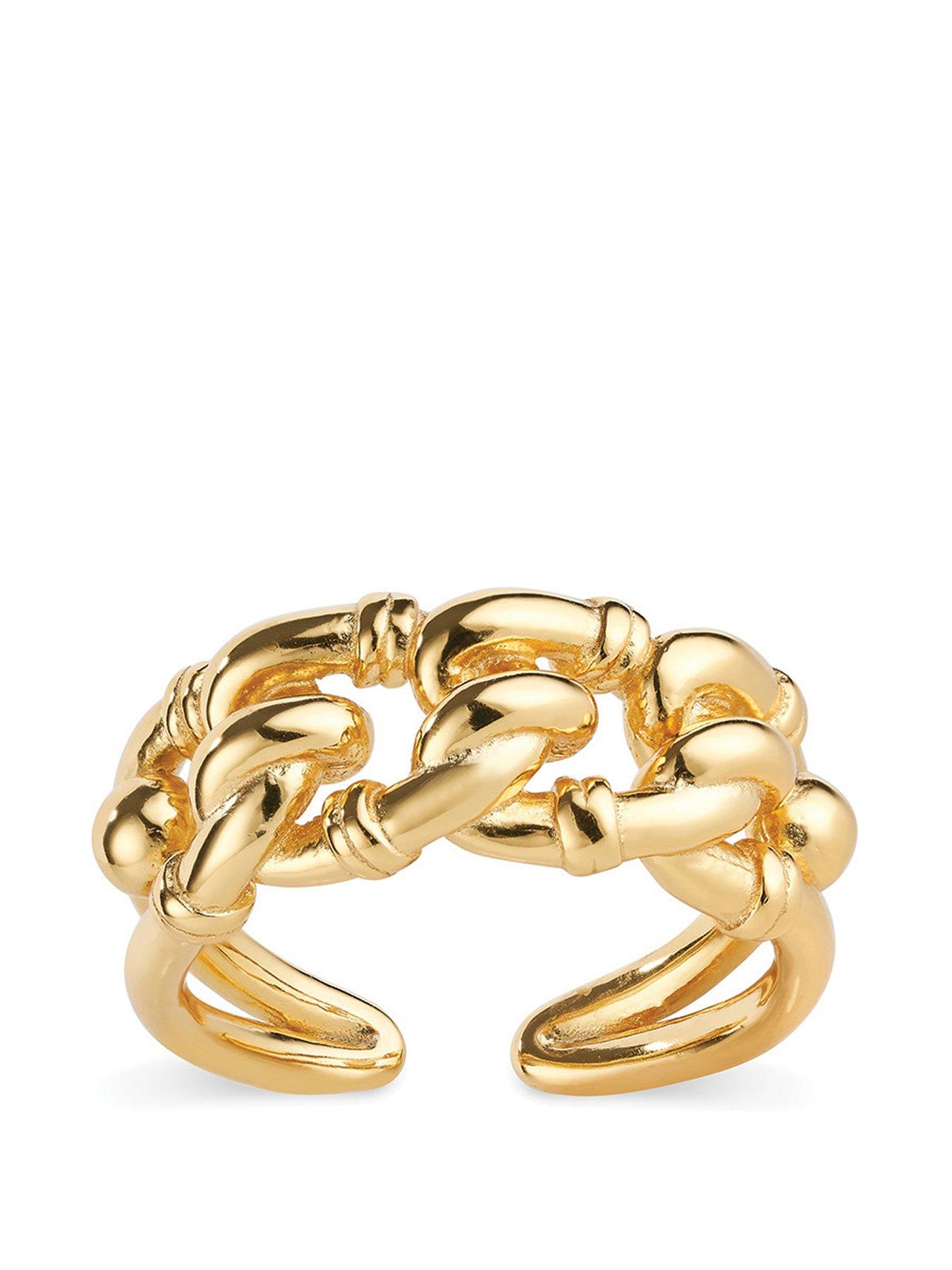 Product photograph of Elk Bloom Thick 18k Gold Plated Chain Link Ring from very.co.uk