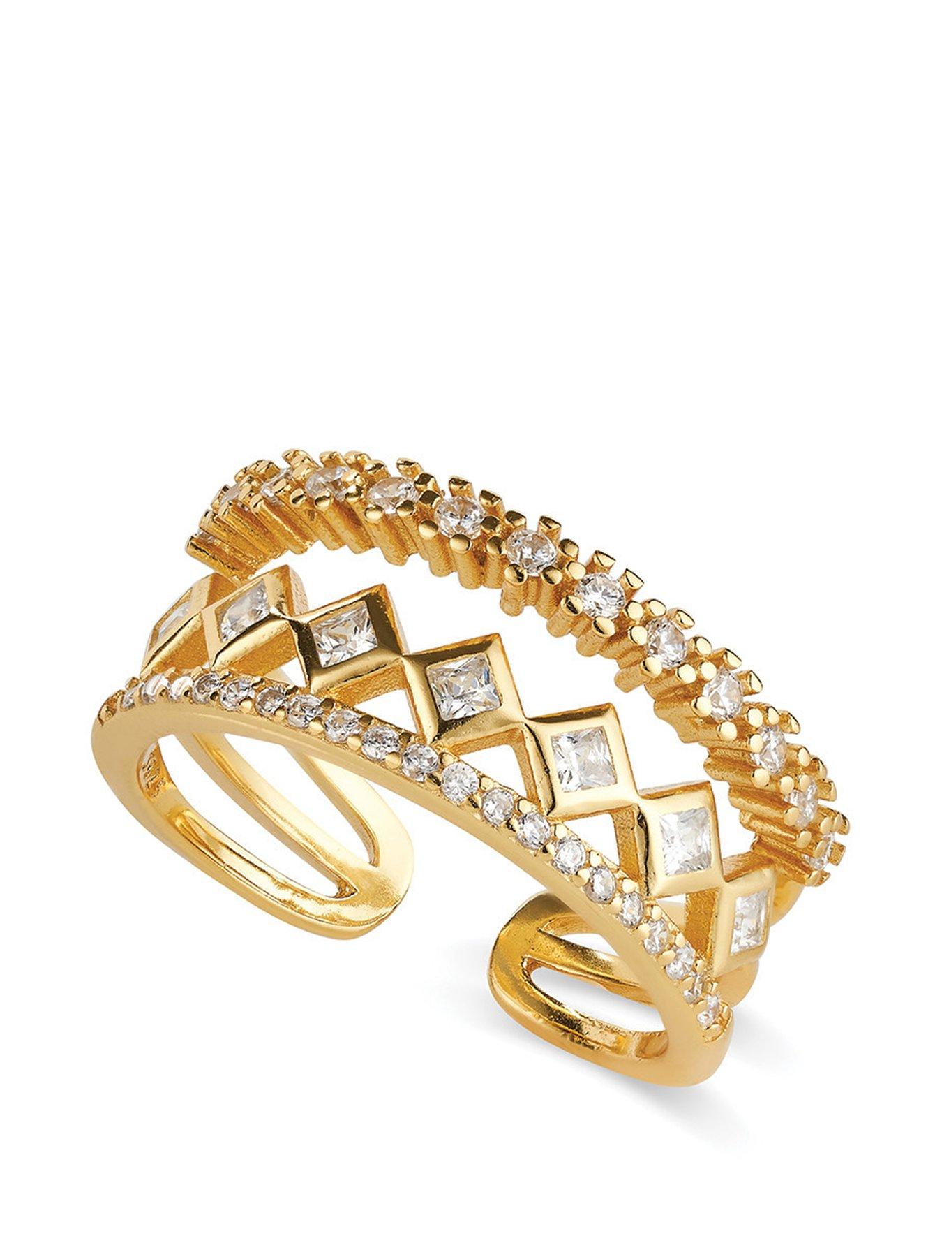 Product photograph of Elk Bloom 14k Gold Plated Triple Band Stacking Ring from very.co.uk
