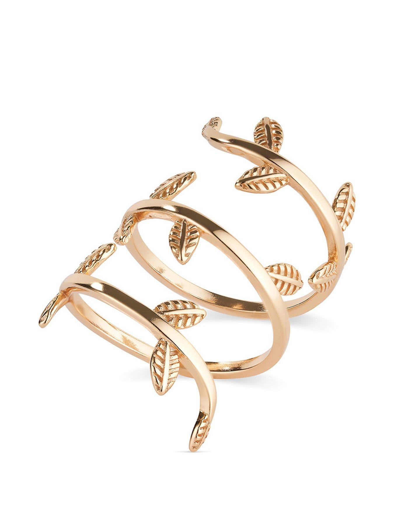 Product photograph of Elk Bloom Thick 18k Gold Plated Statement Leaf Ring from very.co.uk