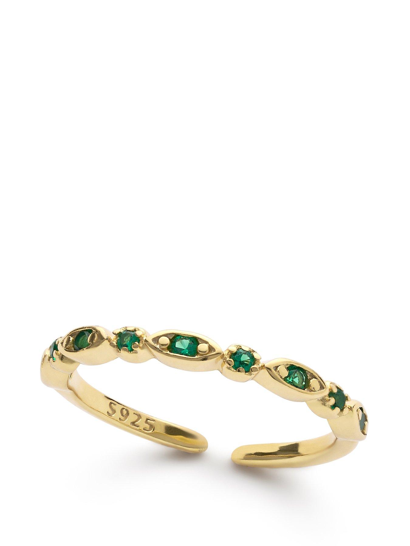 Product photograph of Elk Bloom 14k Dainty Gold Plated Green Crystal Ring from very.co.uk