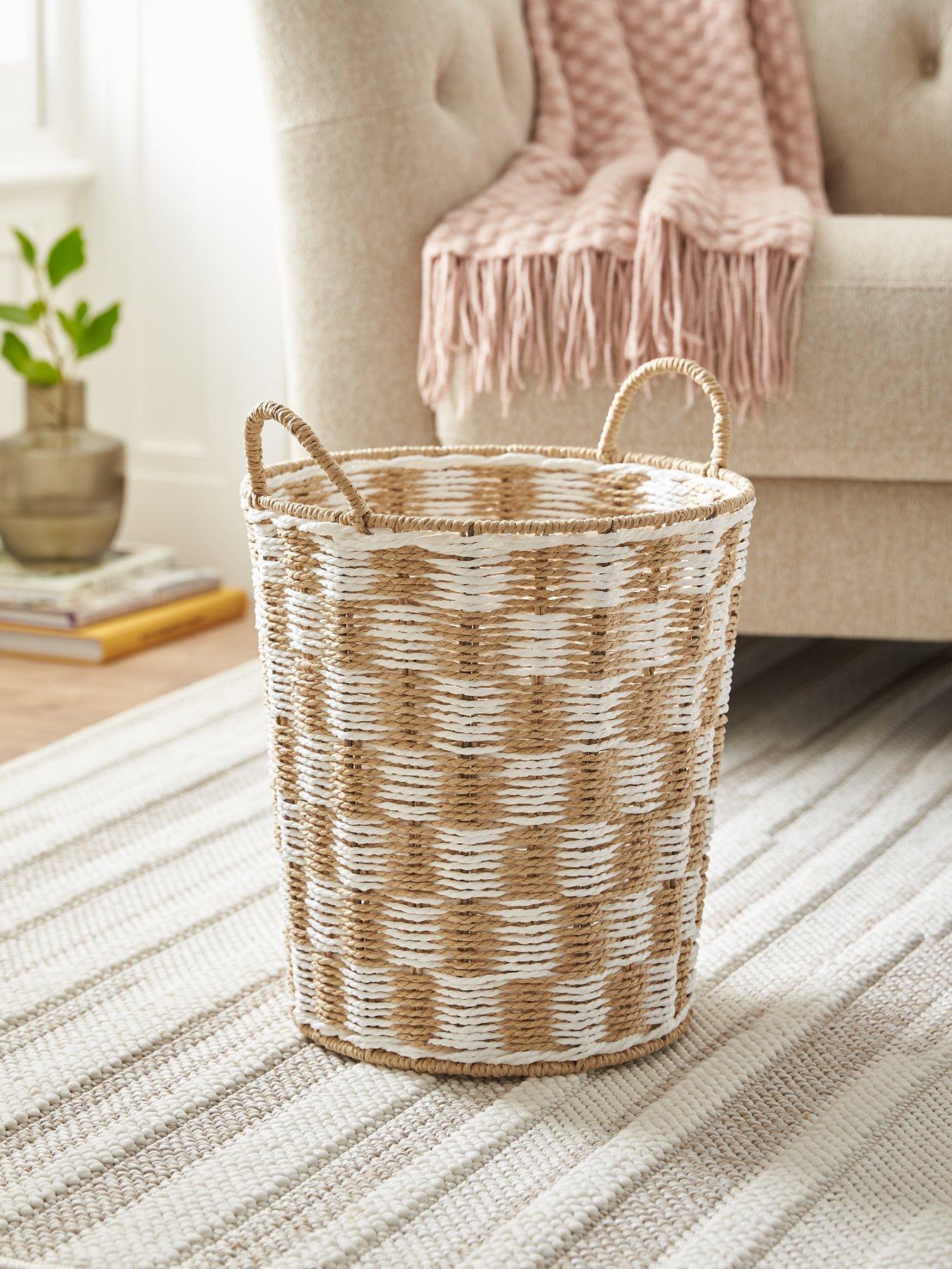 Product photograph of Very Home Round Paper Rope Check Basket from very.co.uk