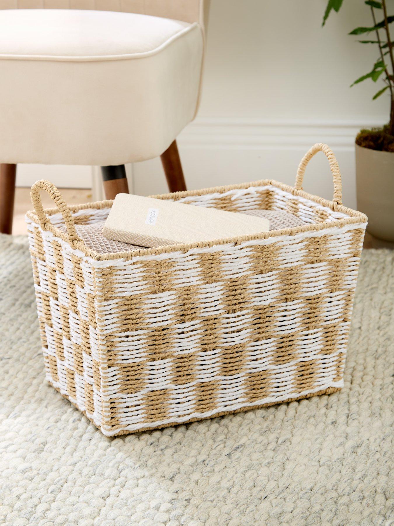 Product photograph of Very Home Square Paper Rope Check Basket from very.co.uk