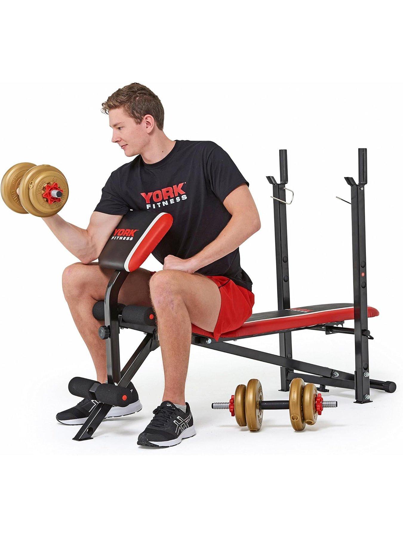 York Warrior 2 in 1 Folding Barbell and Ab Bench with Curl Very