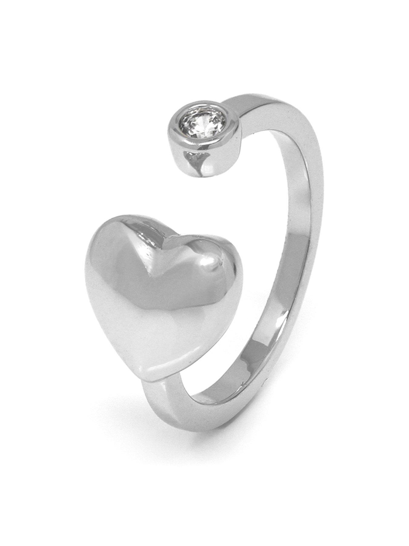 Product photograph of Say It With Adjustable Heart Kiss Ring - Silver from very.co.uk