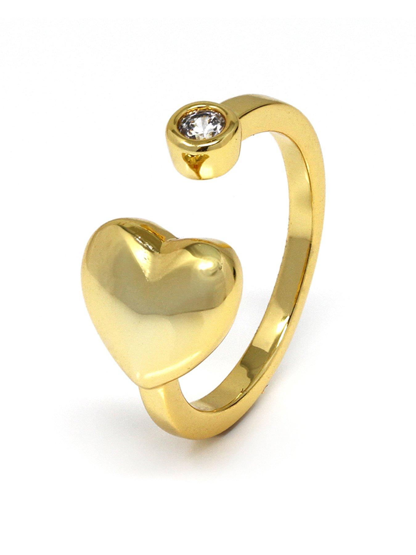 Product photograph of Say It With Adjustable Heart Kiss Ring - Gold from very.co.uk